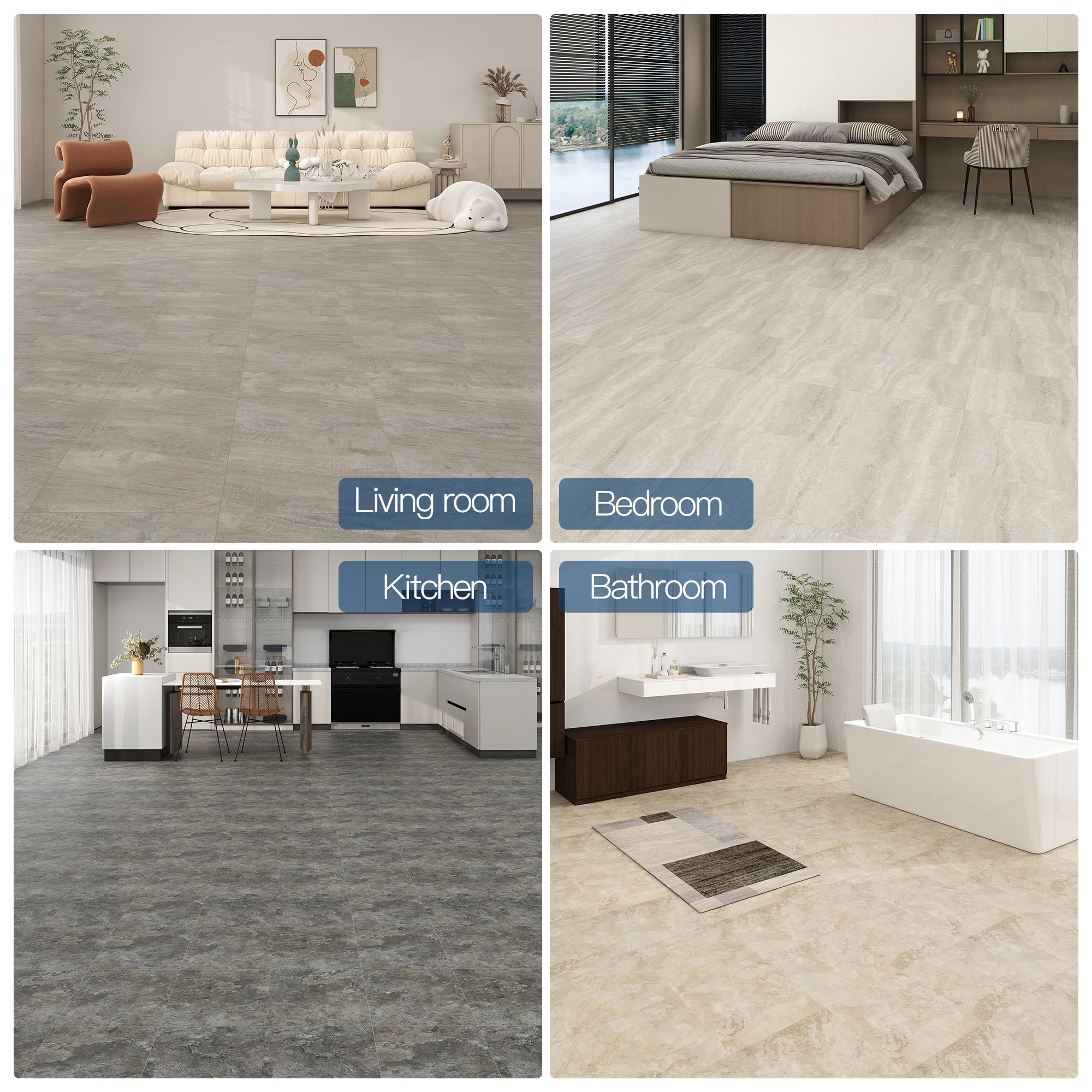 Rustic Earth -PEEL & STICK 150 Stick Vinyl Floor Tiles Self Adhesive Waterproof Clearance 12‘’ x 12‘’ - comparison view