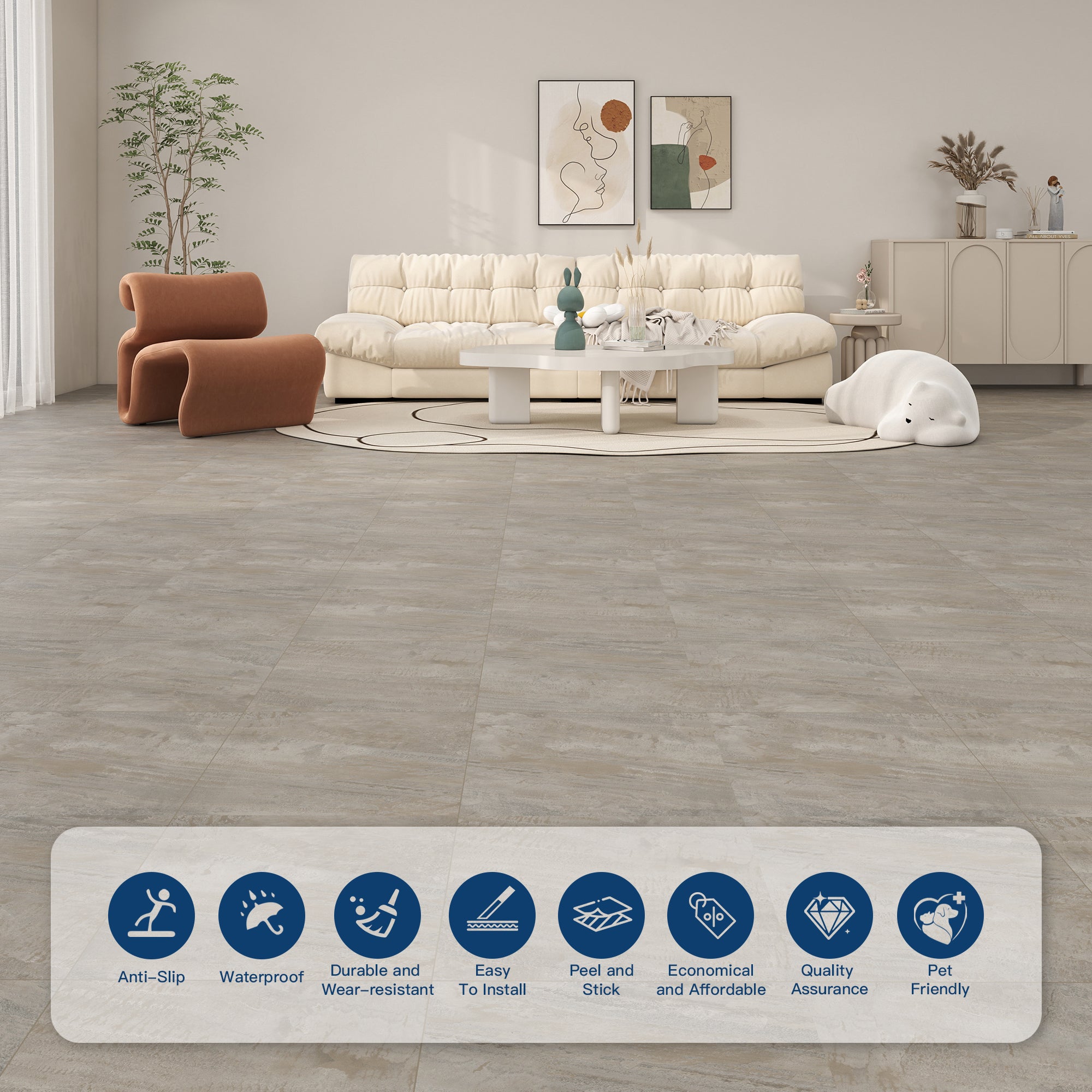 Serene Mist -PEEL N STICK 150 Stick Vinyl Floor Tiles Self Adhesive Waterproof Clearance 12‘’ x 12‘’