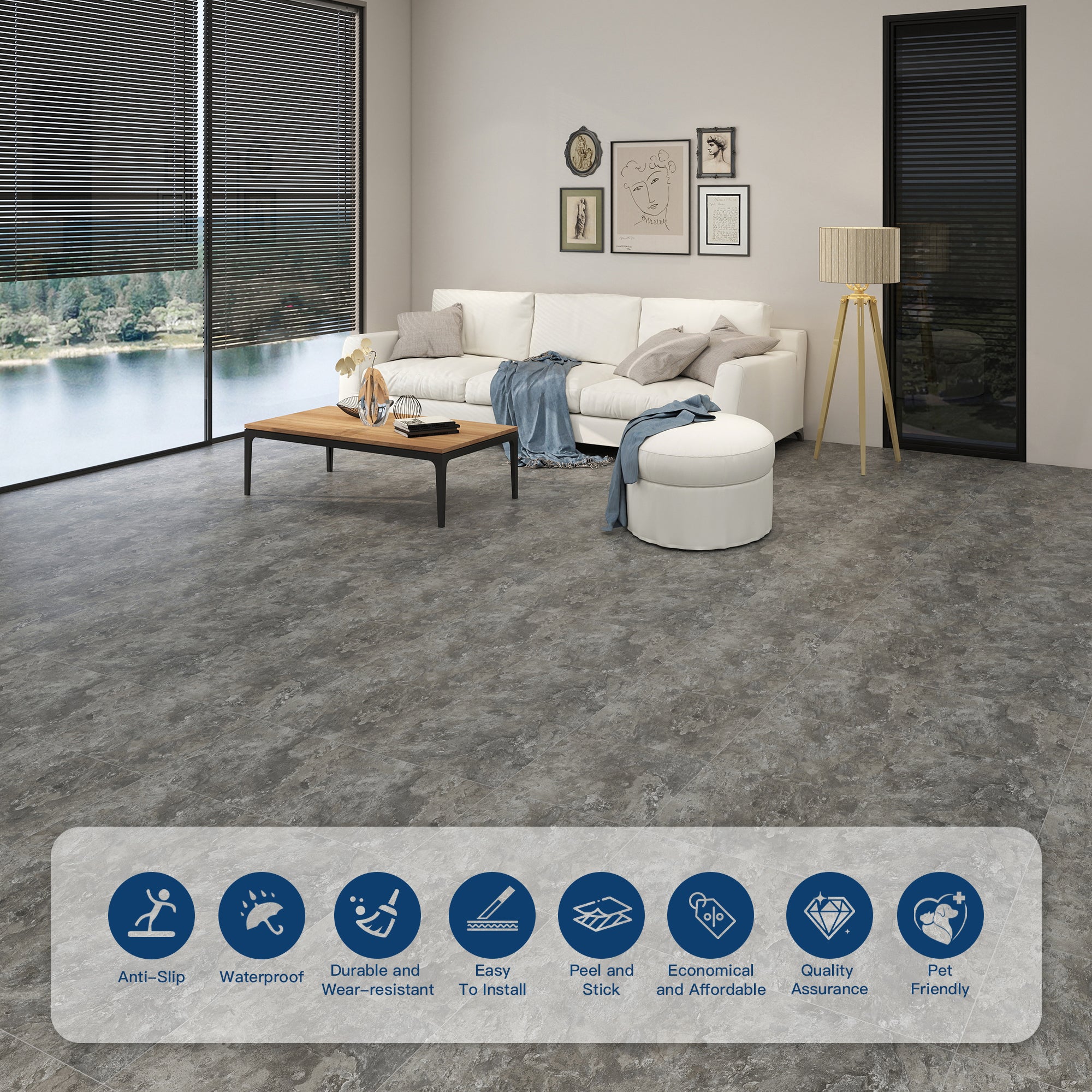 Misty Gray  -PEEL N STICK 150 Stick Vinyl Floor Tiles Self Adhesive Waterproof Clearance 12‘’ x 12‘’
