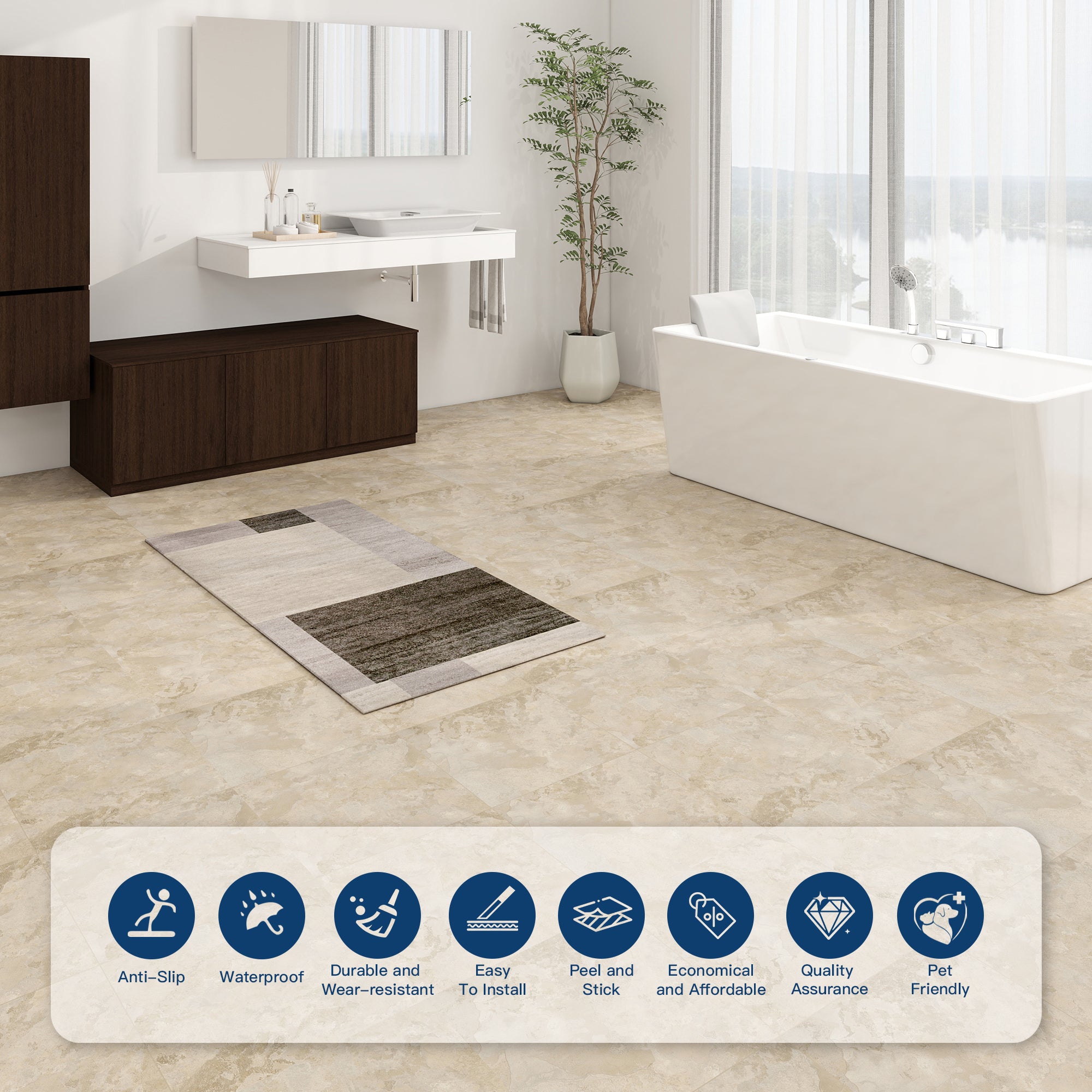 Silver Stream  -PEEL N STICK 150 Stick Vinyl Floor Tiles Self Adhesive Waterproof Clearance 12‘’ x 12‘’