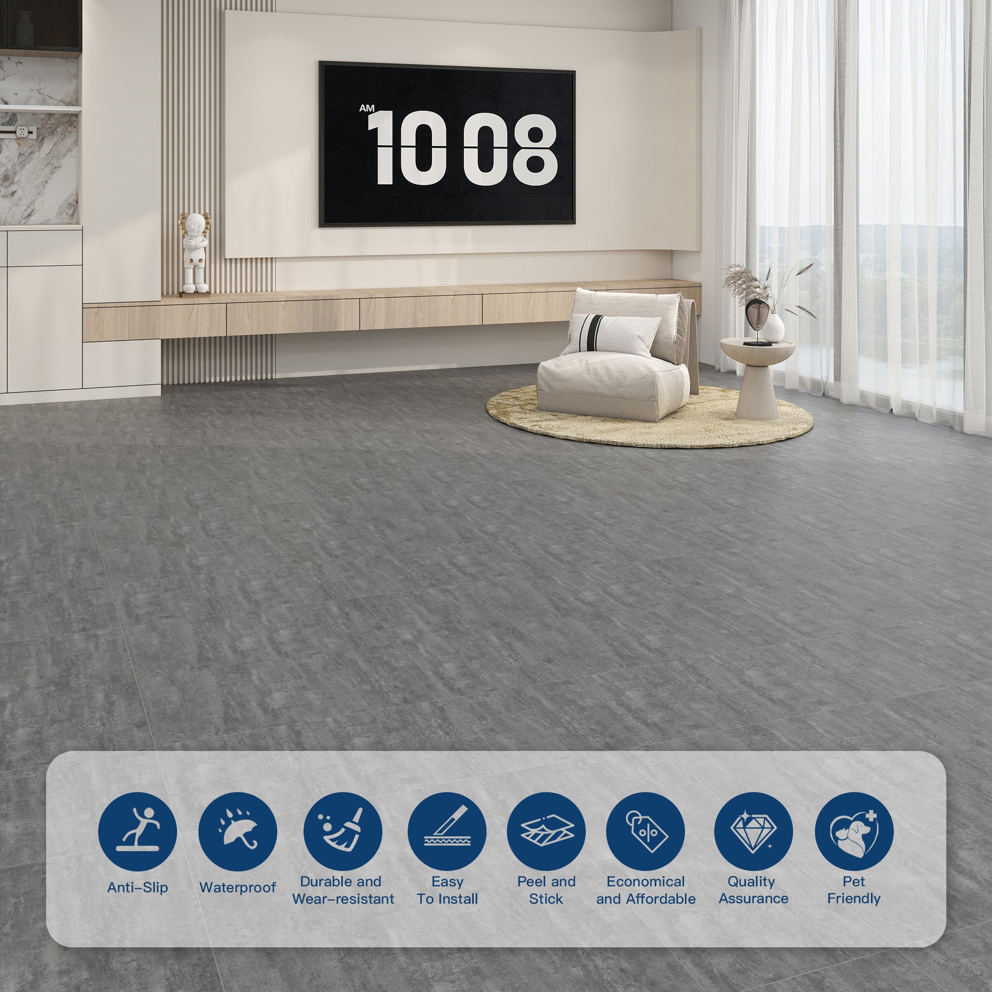 Slate Gray -PEEL N STICK 150 Stick Vinyl Floor Tiles Self Adhesive Waterproof Clearance 12‘’ x 12‘’