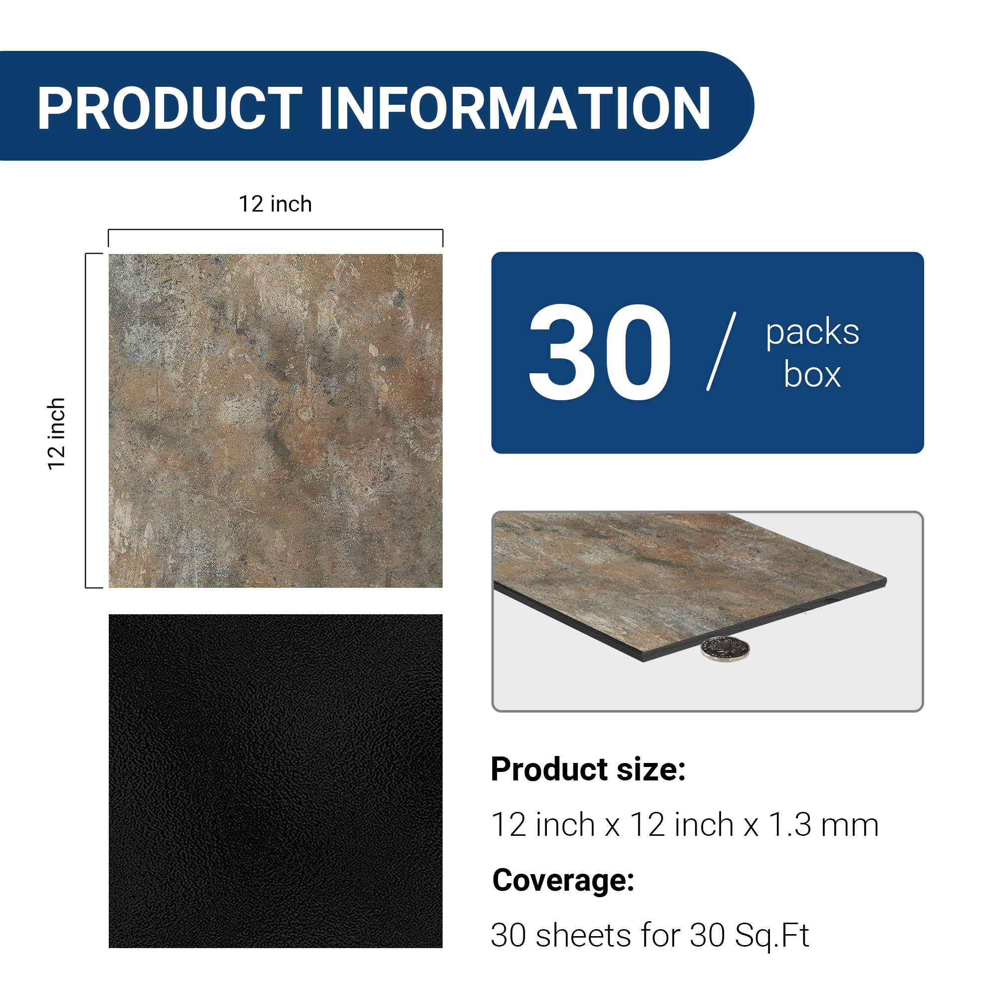 Rustic Earth -PEEL & STICK 150 Stick Vinyl Floor Tiles Self Adhesive Waterproof Clearance 12‘’ x 12‘’ - packaging