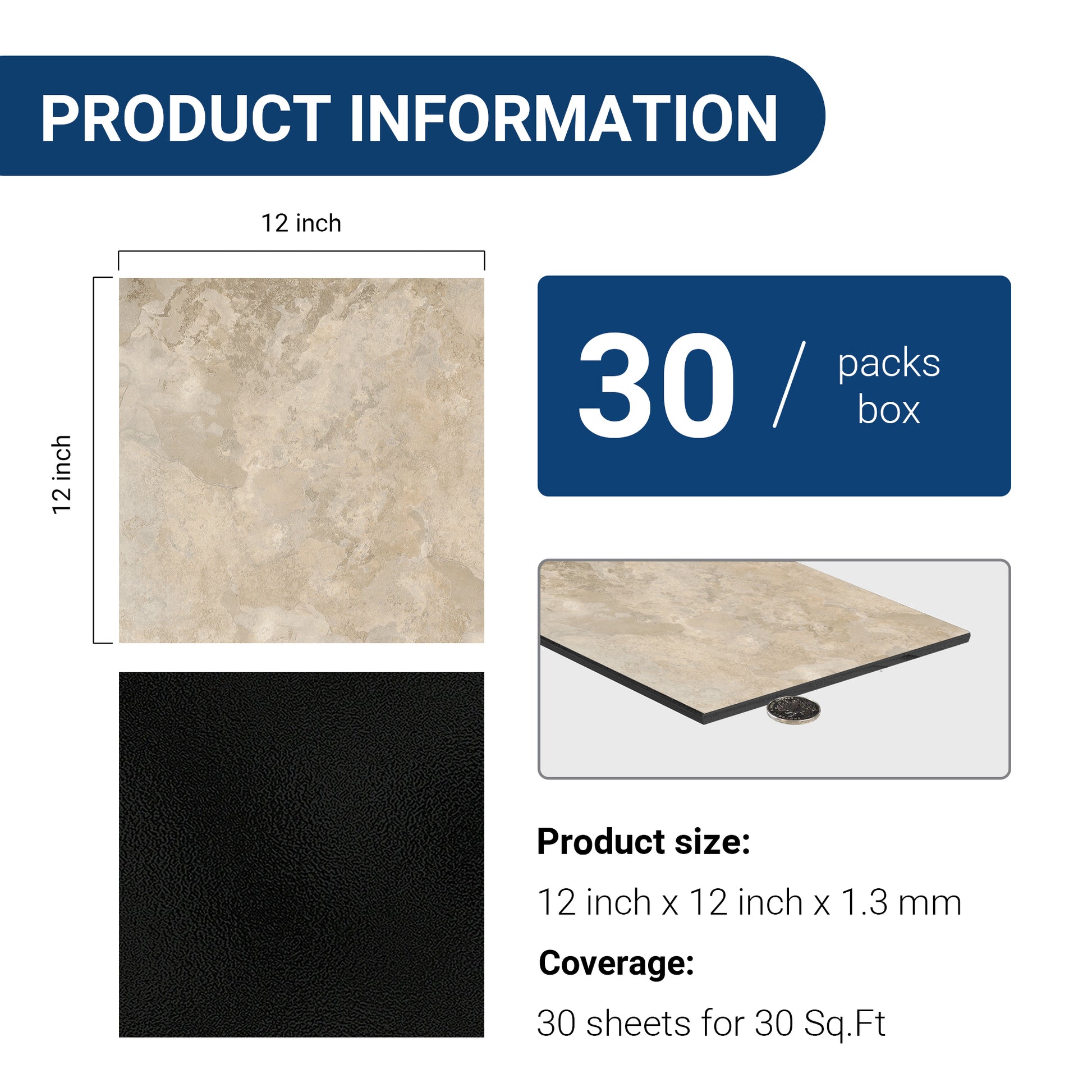 Silver Stream -PEEL & STICK 150 Stick Vinyl Floor Tiles Self Adhesive Waterproof Clearance 12‘’ x 12‘’ - packaging