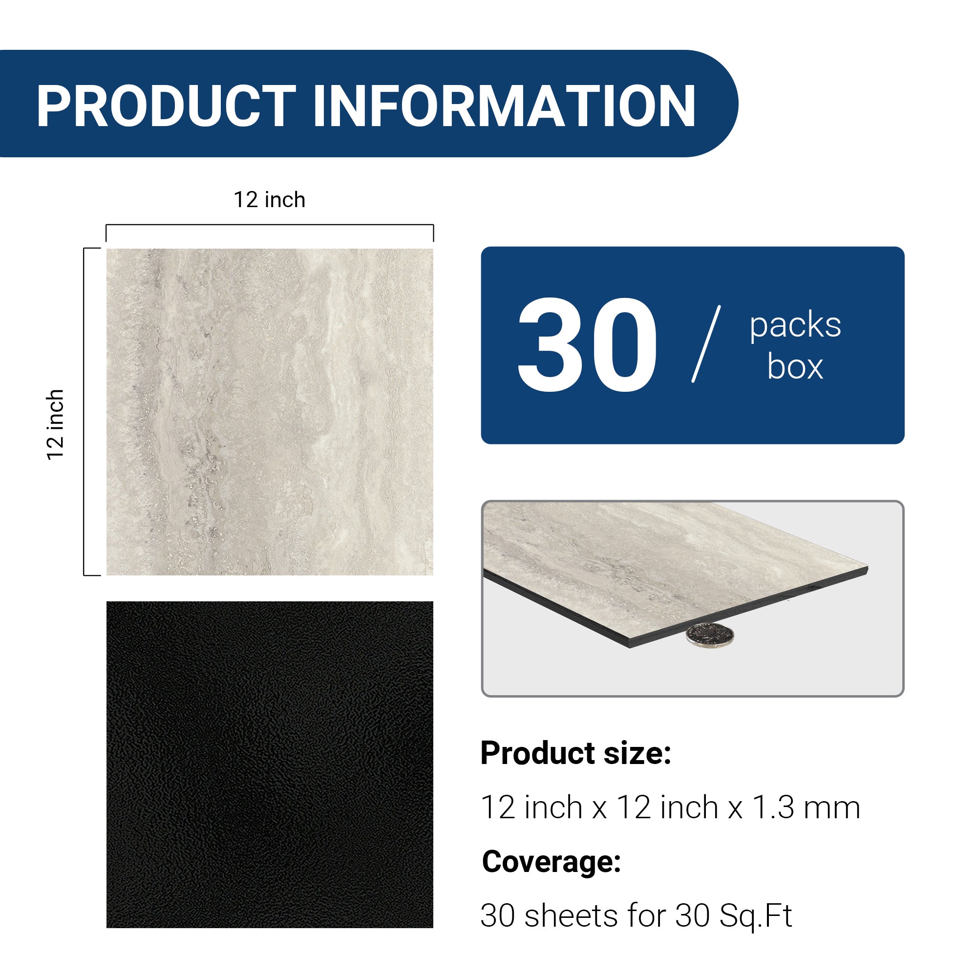 Pearl Beige -PEEL & STICK 150 Stick Vinyl Floor Tiles Self Adhesive Waterproof Clearance 12‘’ x 12‘’ - packaging