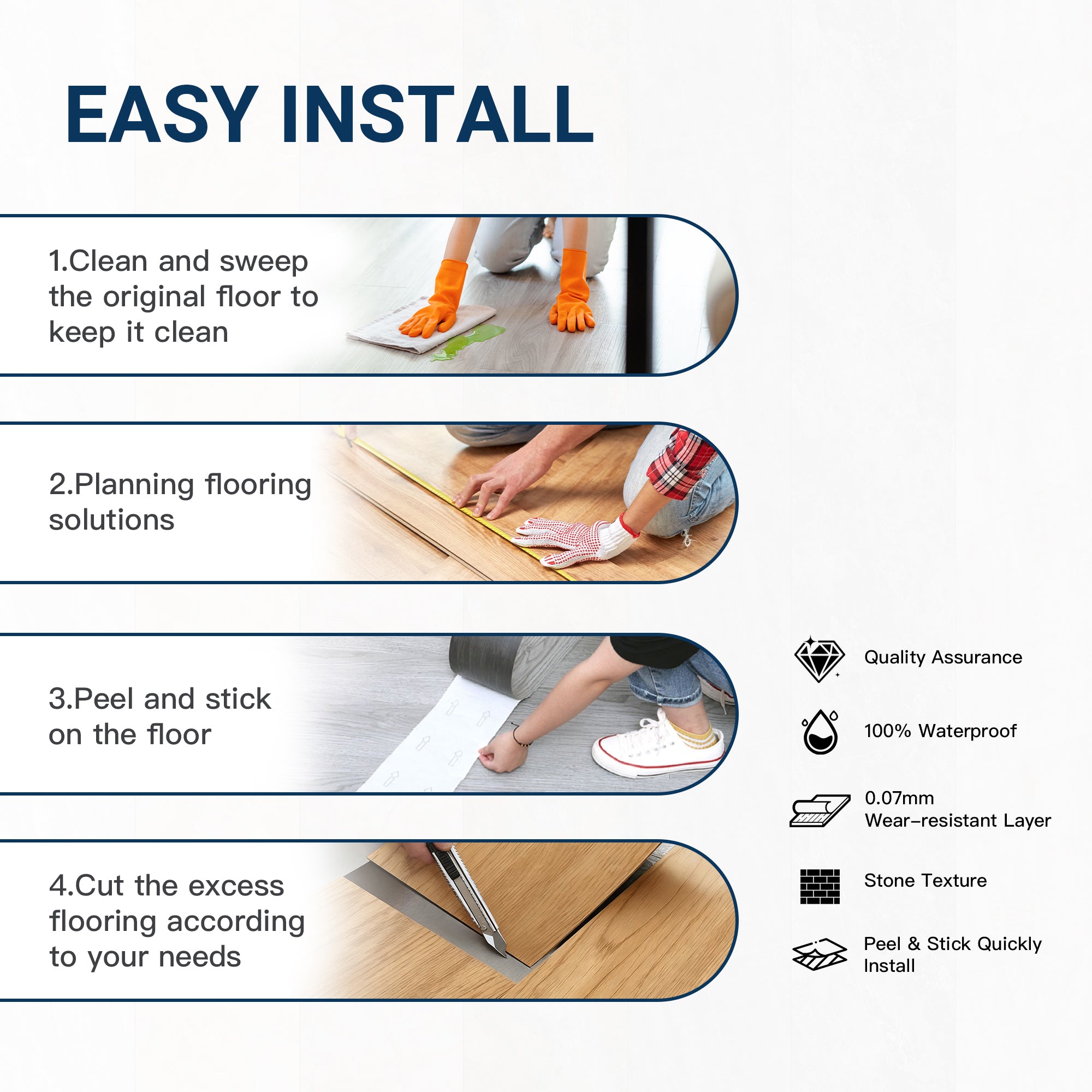 Warm Taupe -PEEL & STICK 250 Laminate Floor Planks Waterproof Self Adhesive Wood Look Hard Core Tile 36''x6'' - color swatch