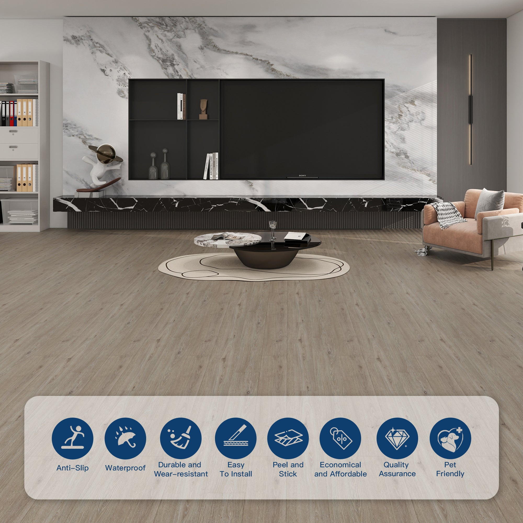 Ash Gray -PEEL N STICK 250 Laminate Floor Planks Waterproof Self Adhesive Wood Look Hard Core Tile 36''x6''