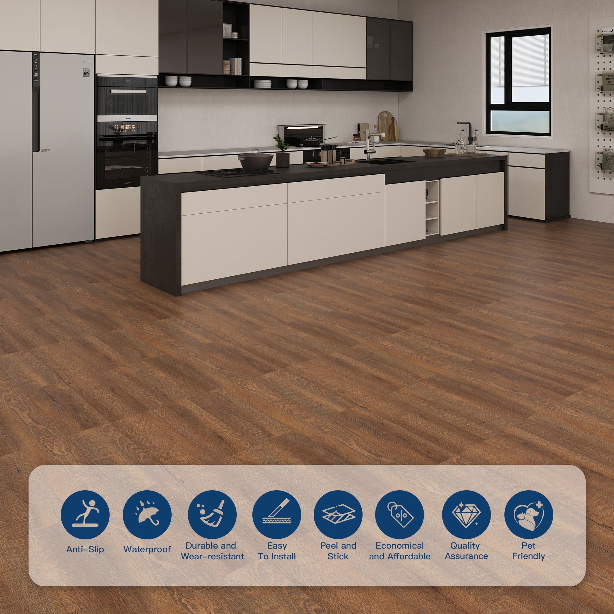 Dark Walnut   -PEEL N STICK 250 Laminate Floor Planks Waterproof Self Adhesive Wood Look Hard Core Tile 36''x6''