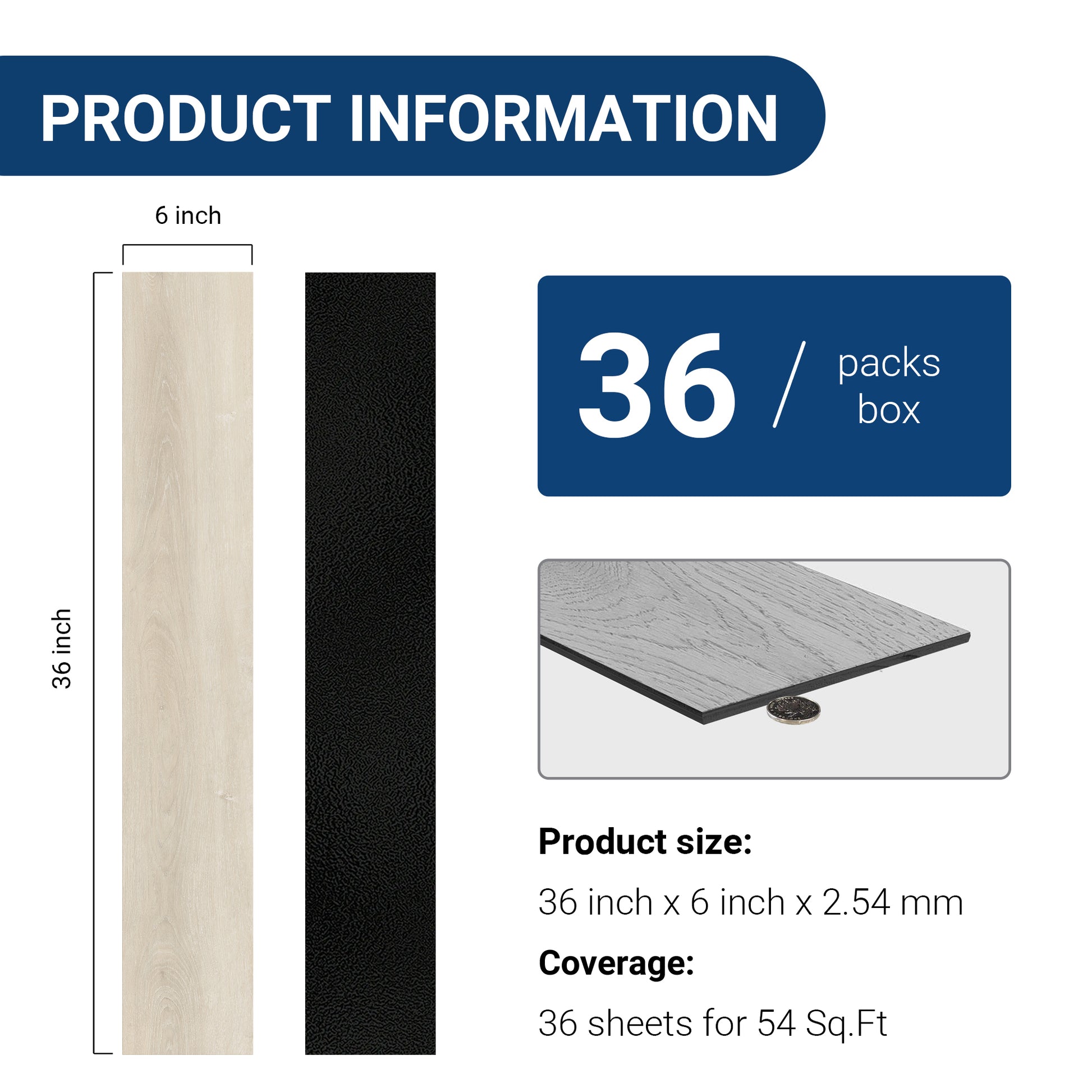 Whitewashed Light -PEEL & STICK 250 Laminate Floor Planks Waterproof Self Adhesive Wood Look Hard Core Tile 36''x6'' - pac...