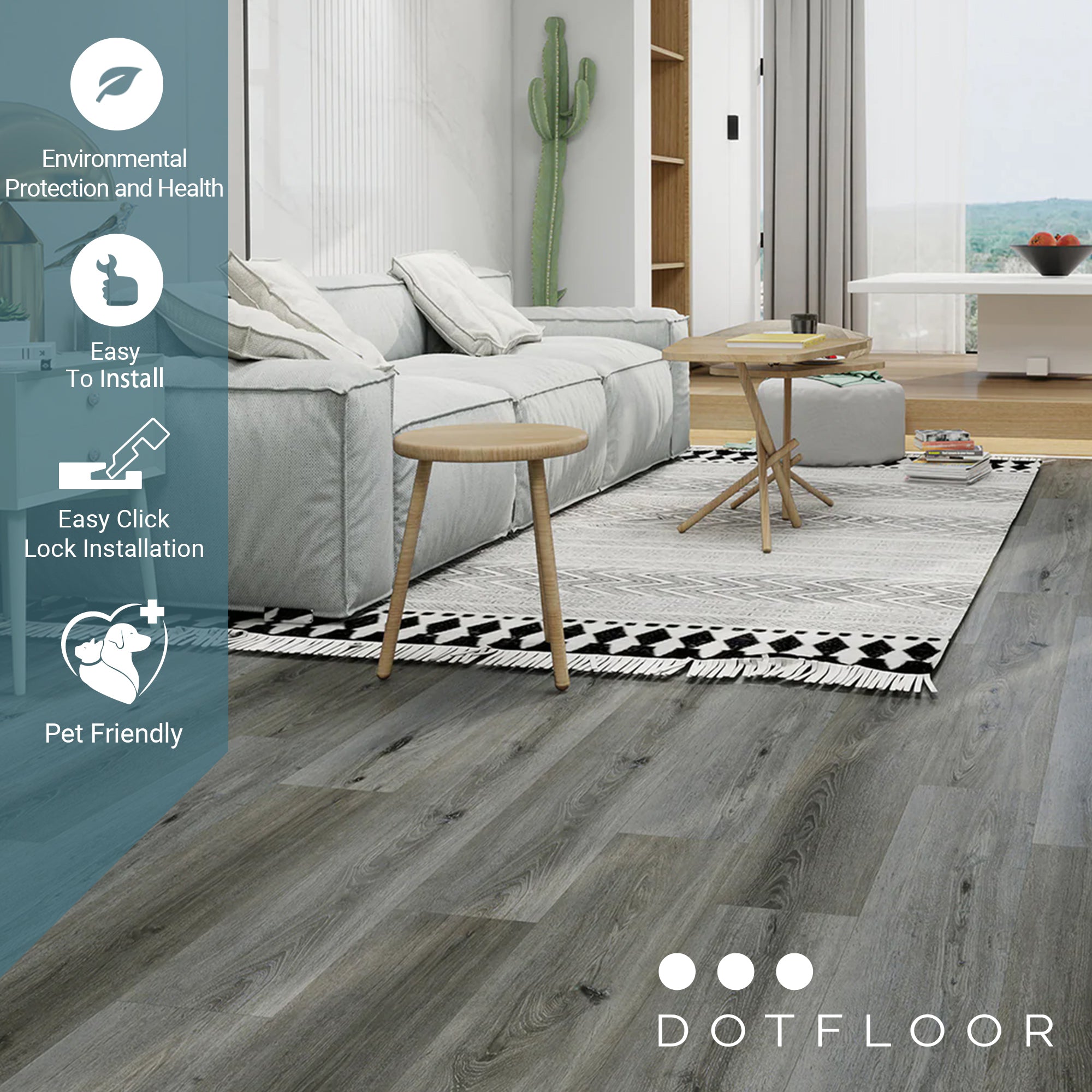 NEW PARLIAMENT 605 Antique Gray RIGID CORE 7.17” x 48” x 6 mm, 20 mil, - installed room view