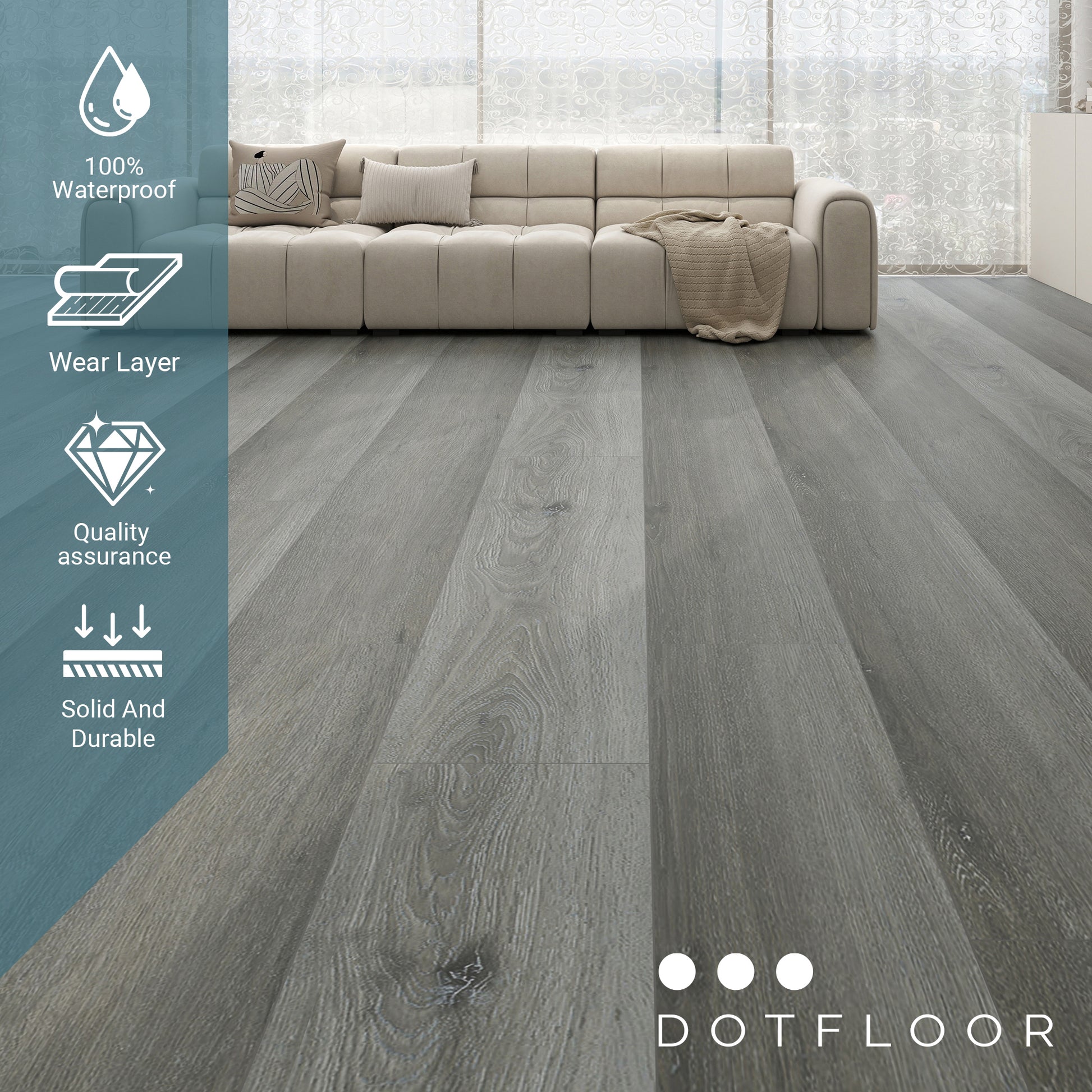 NEW PARLIAMENT 605 Antique Gray RIGID CORE 7.17” x 48” x 6 mm, 20 mil, - texture detail