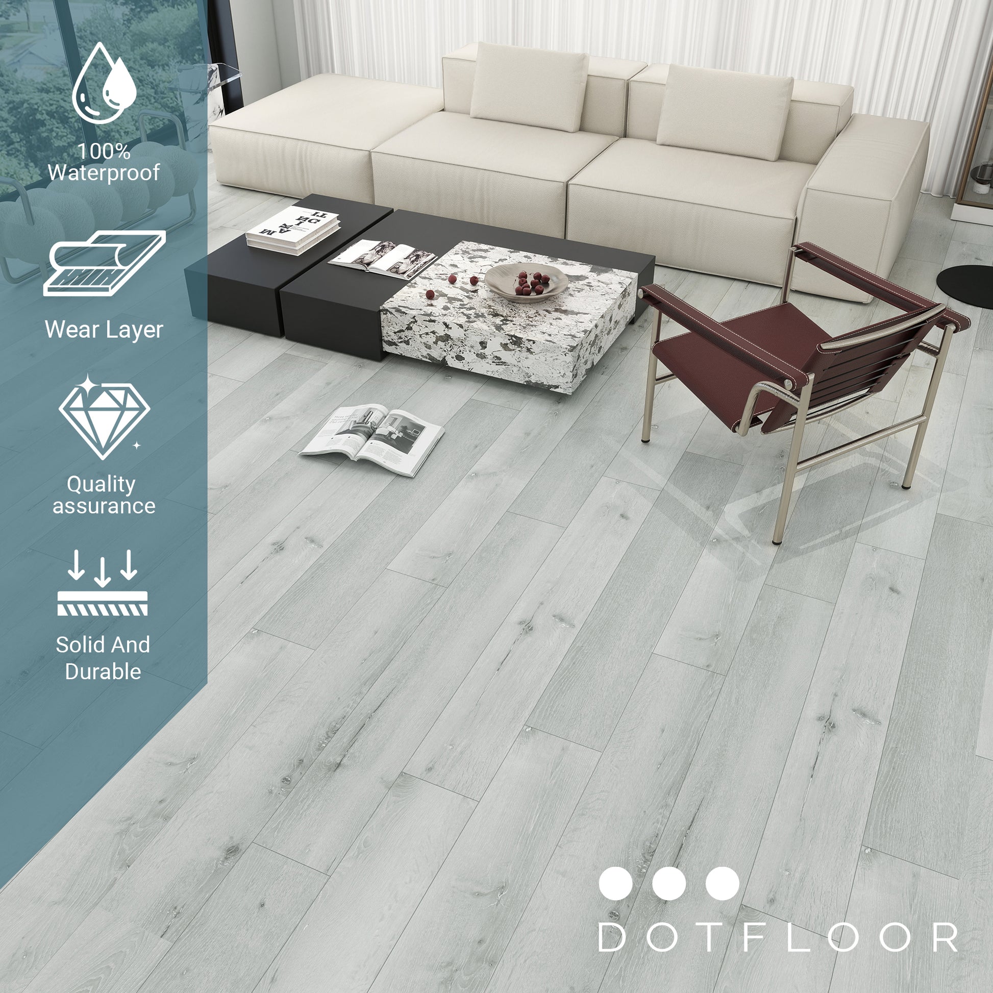 NEW PARLIAMENT 605 Light Oak RIGID CORE 7.17” x 48” x 6 mm, 20 mil, - texture detail