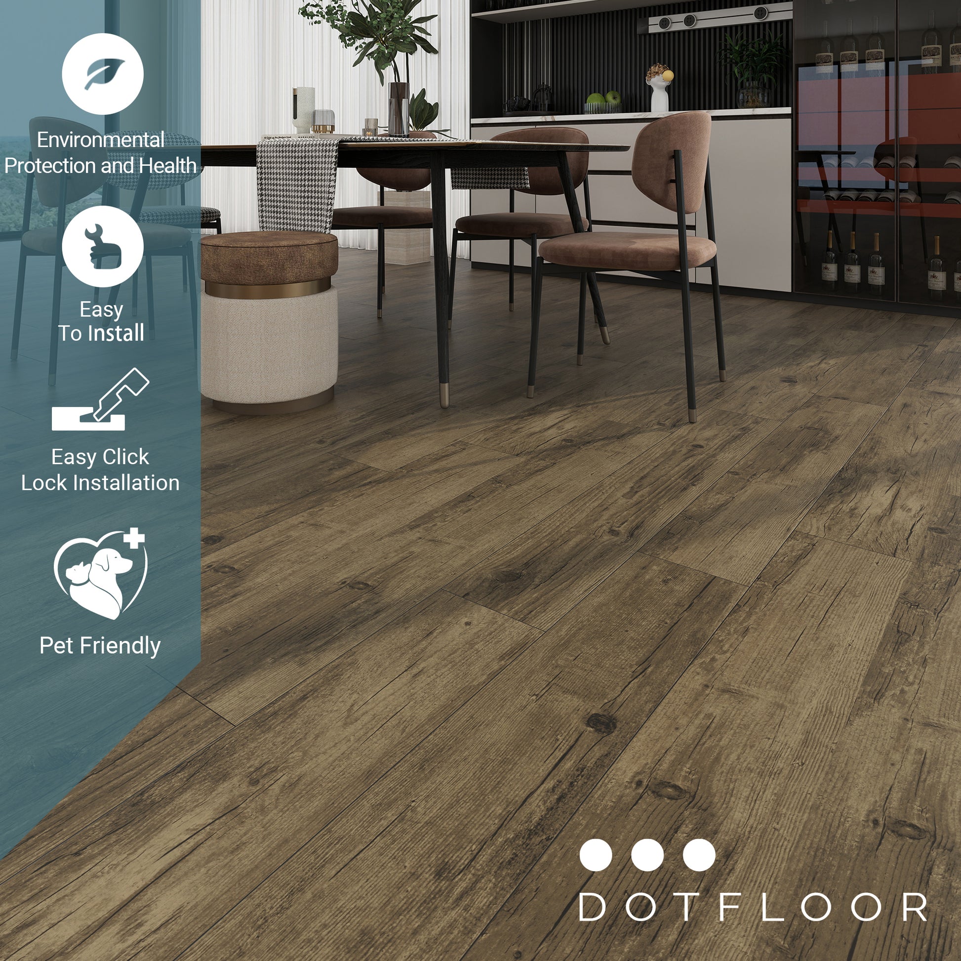 NEW PARLIAMENT 605 Oaktree Brown RIGID CORE 7.17*48*6mm, 20 mil, - installed room view