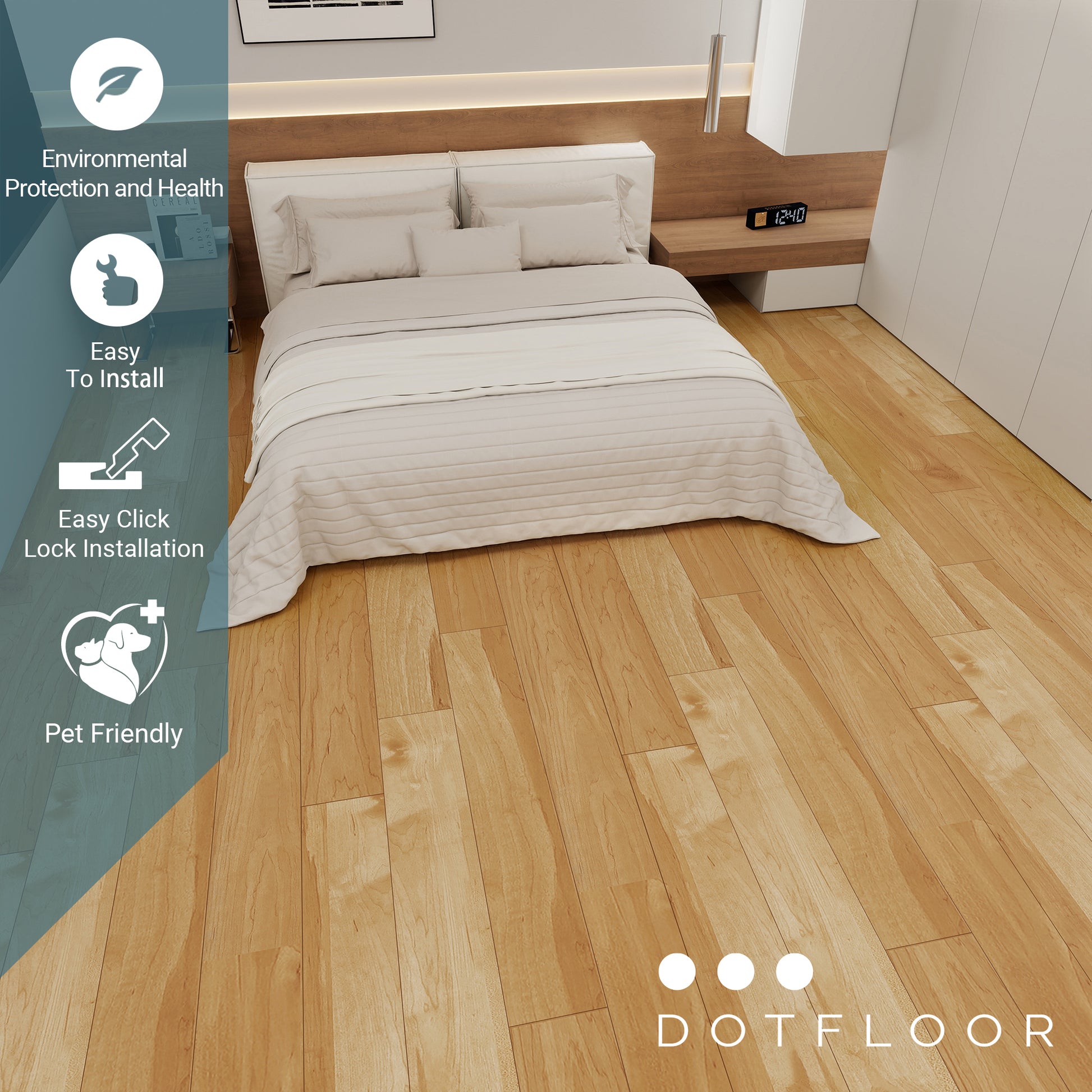 NEW PARLIAMENT 605 Maple Light RIGID CORE 7.17” x 48” x 6 mm, 20 mil, - installed room view