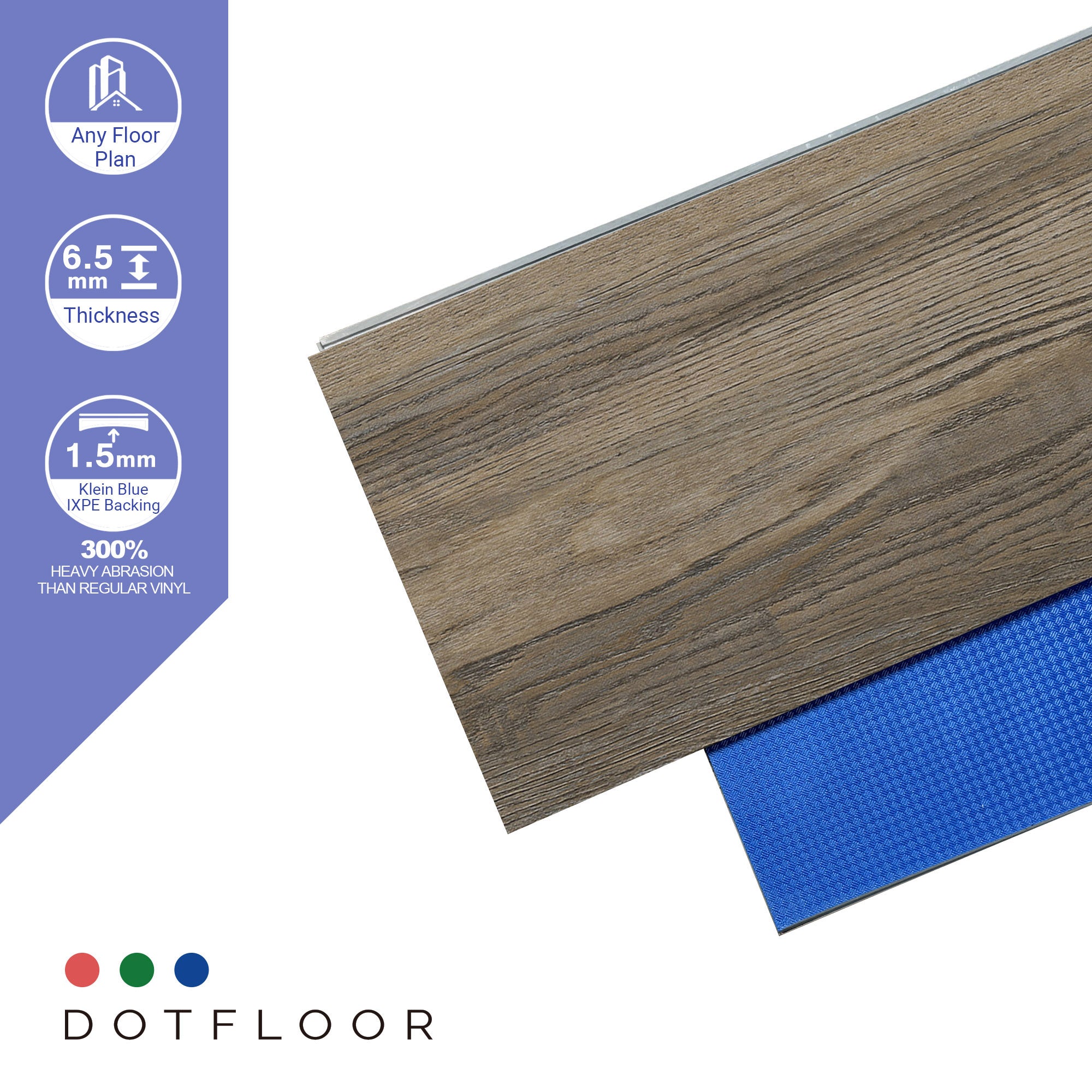 NEW PARLIAMENT 610 Dusk Grain 9” x 60” x 6.5 mm, 22 mil, Klein Blue IXPE 1.5 mm - color swatch