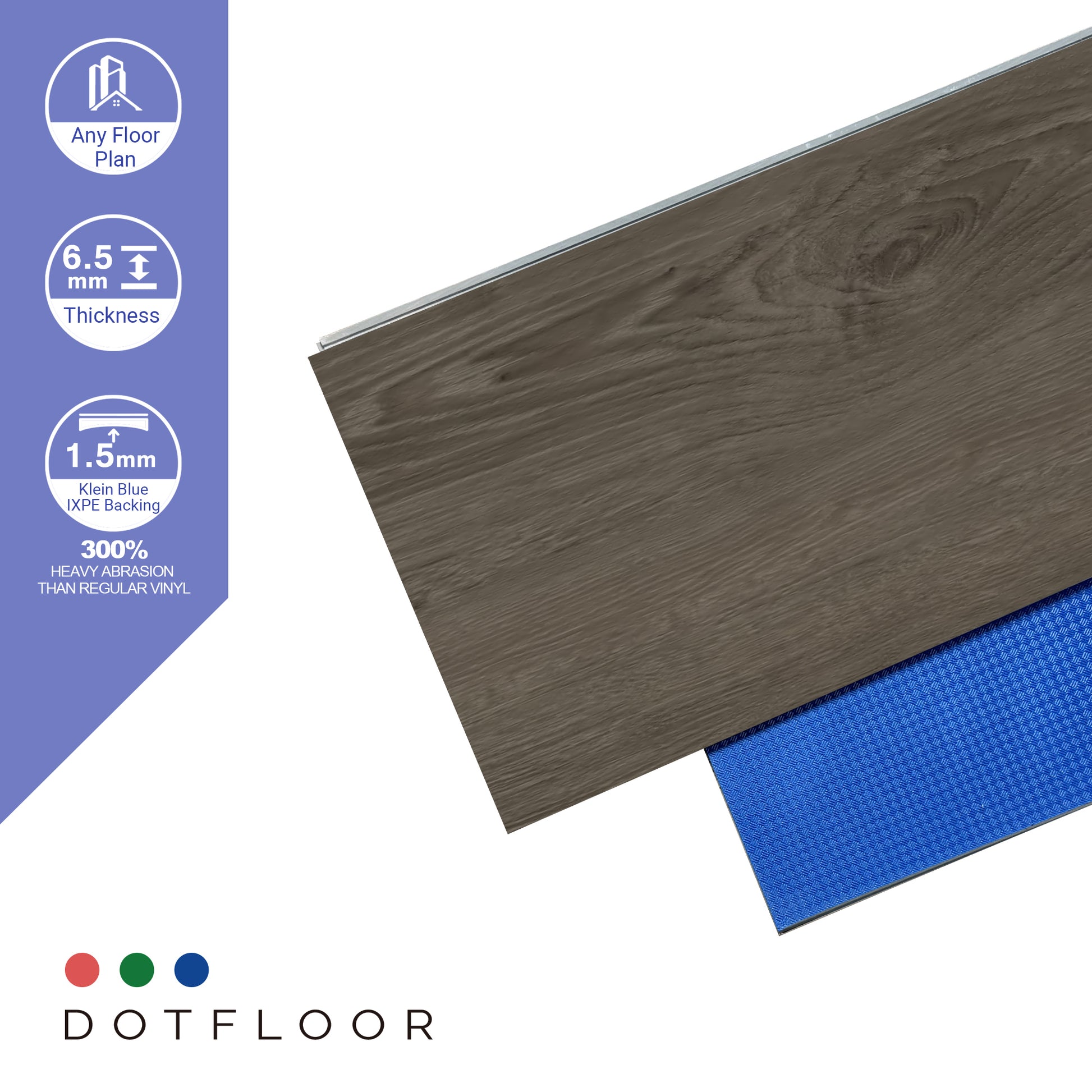 NEW PARLIAMENT 610 Ashwood Slate 9” x 60” x 6.5 mm, 22 mil, Klein Blue IXPE 1.5 mm - color swatch