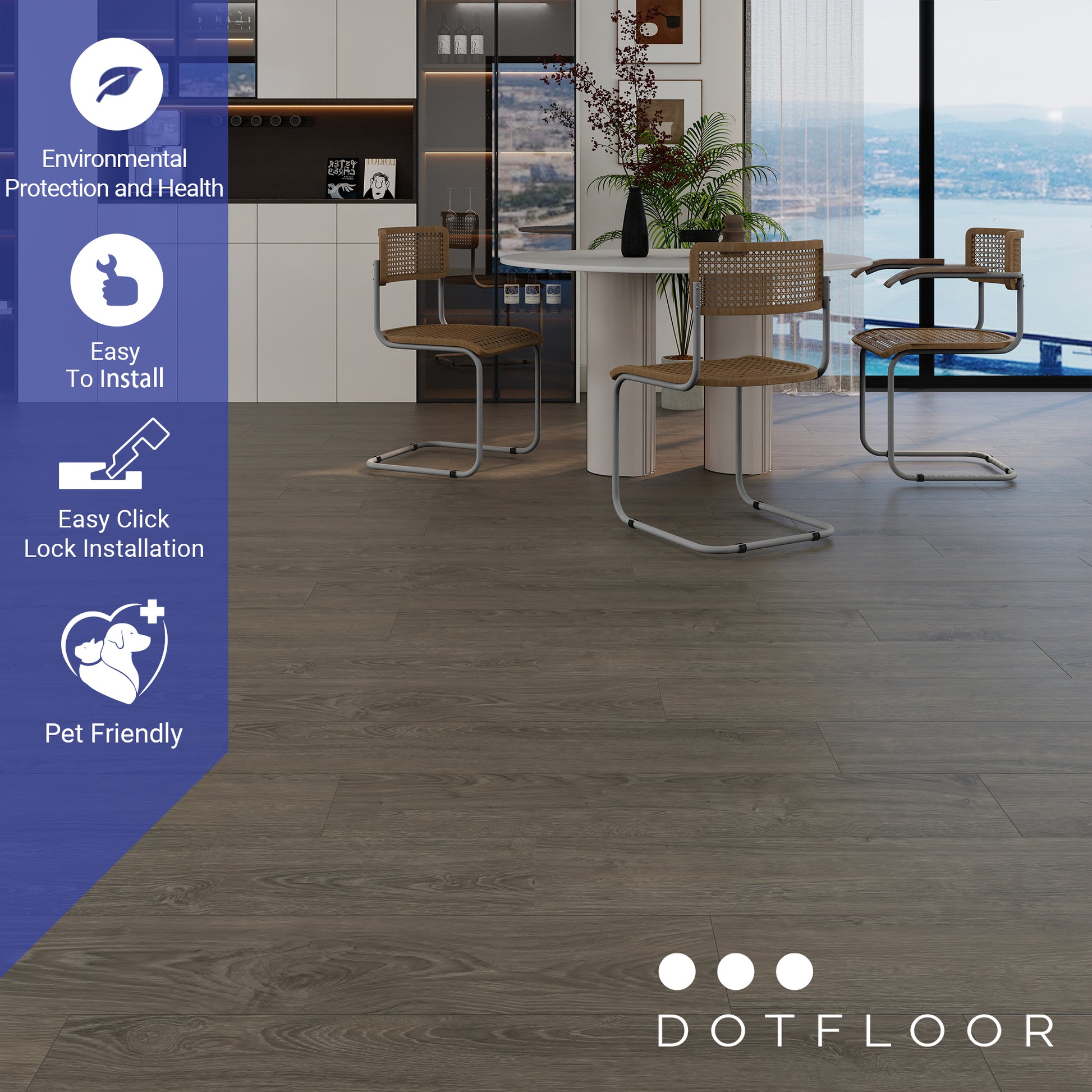 NEW PARLIAMENT 610 Ashwood Slate 9” x 60” x 6.5 mm, 22 mil, Klein Blue IXPE 1.5 mm - installed room view