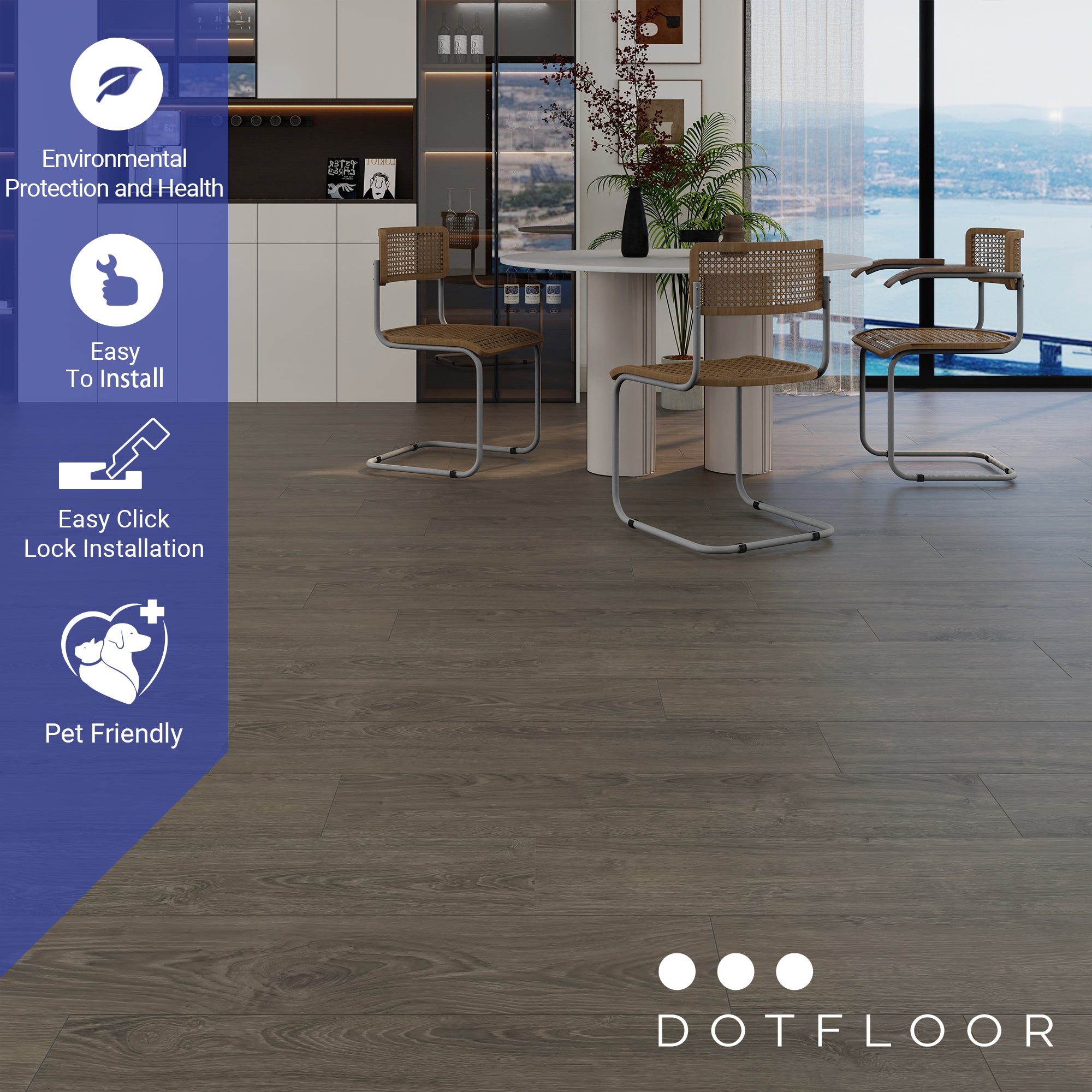 NEW PARLIAMENT 610 Ashwood Slate 9” x 60” x 6.5 mm, 22 mil, Klein Blue IXPE 1.5 mm - installed room view