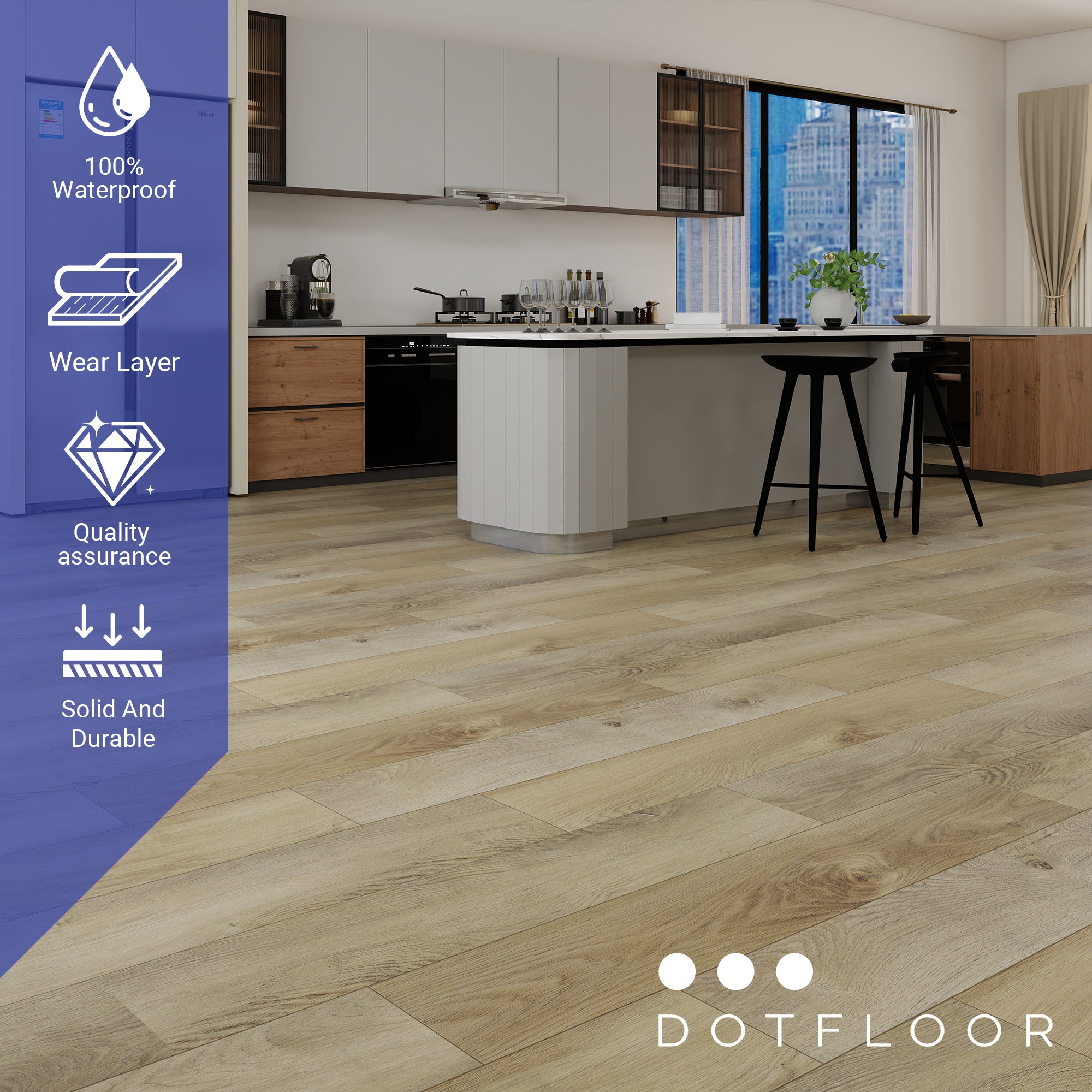 NEW PARLIAMENT 610 Linen Oak 9” x 60” x 6.5 mm, 22 mil, Klein Blue IXPE 1.5 mm - texture detail