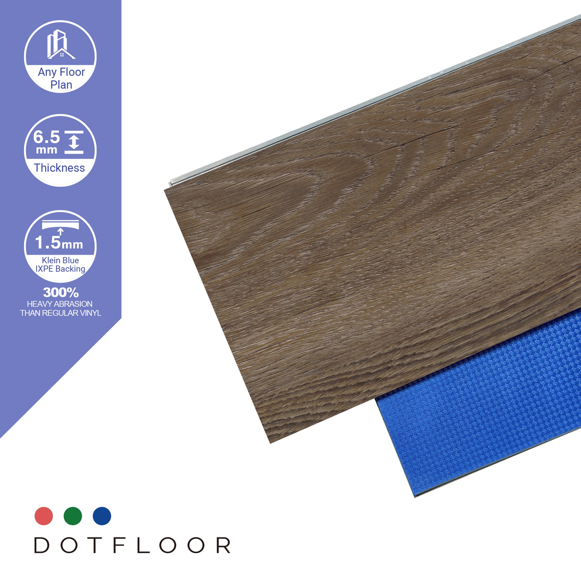 NEW PARLIAMENT 610 Mocha Vintage 9” x 60” x 6.5 mm, 22 mil, Klein Blue IXPE 1.5 mm - color swatch