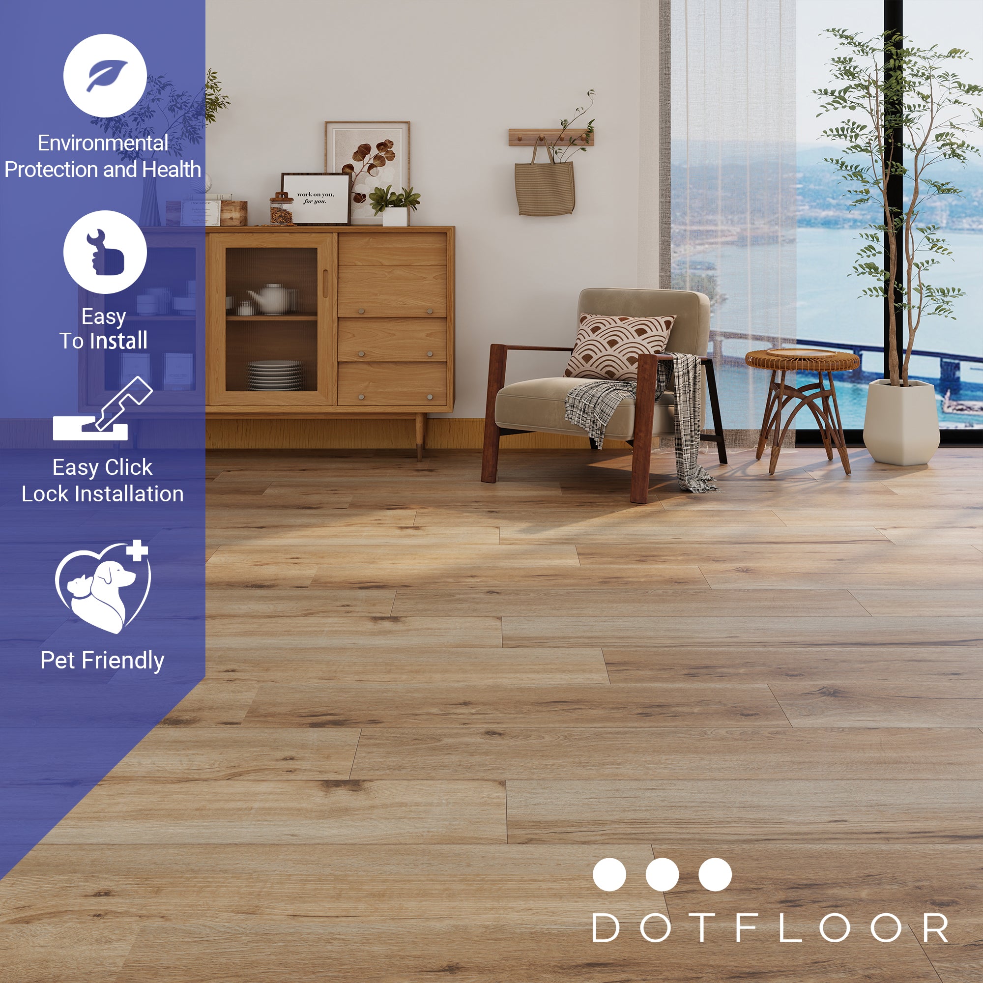 NEW PARLIAMENT 610 Mulled Brown 9” x 60” x 6.5 mm, 22 mil, Klein Blue IXPE 1.5 mm - installed room view