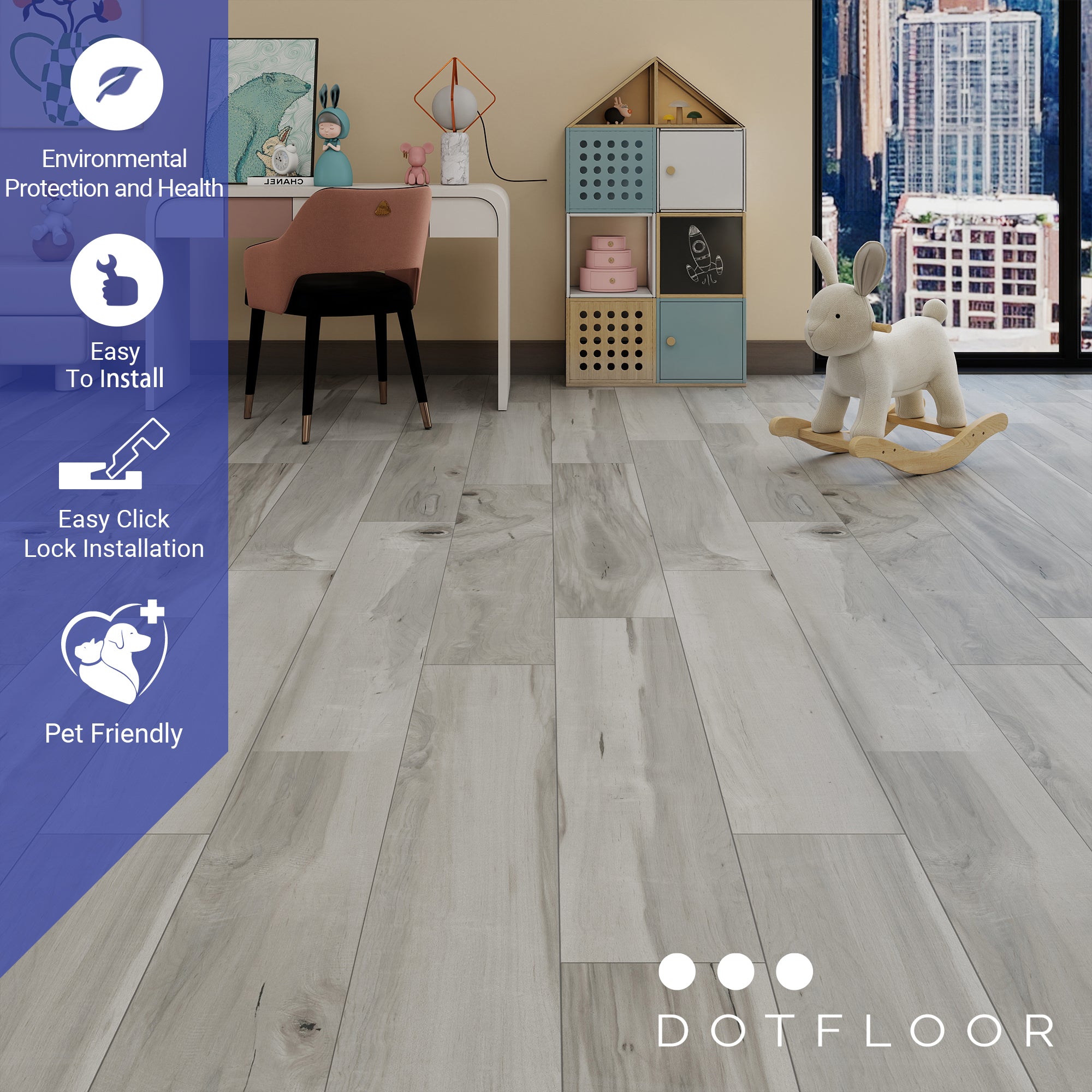 NEW PARLIAMENT 610 Ethereal Plank 9” x 60” x 6.5 mm, 22 mil, Klein Blue IXPE 1.5 mm - installed room view