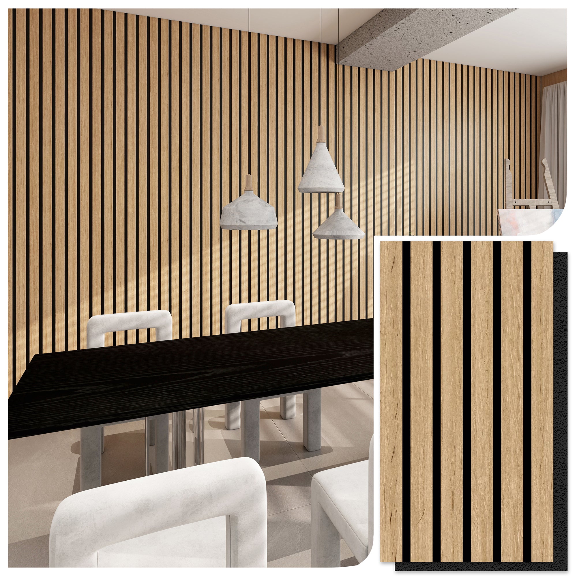 WASHED WHITE OAK -Wood Acoustic Wall Panels 114.17‘’×23.62‘’