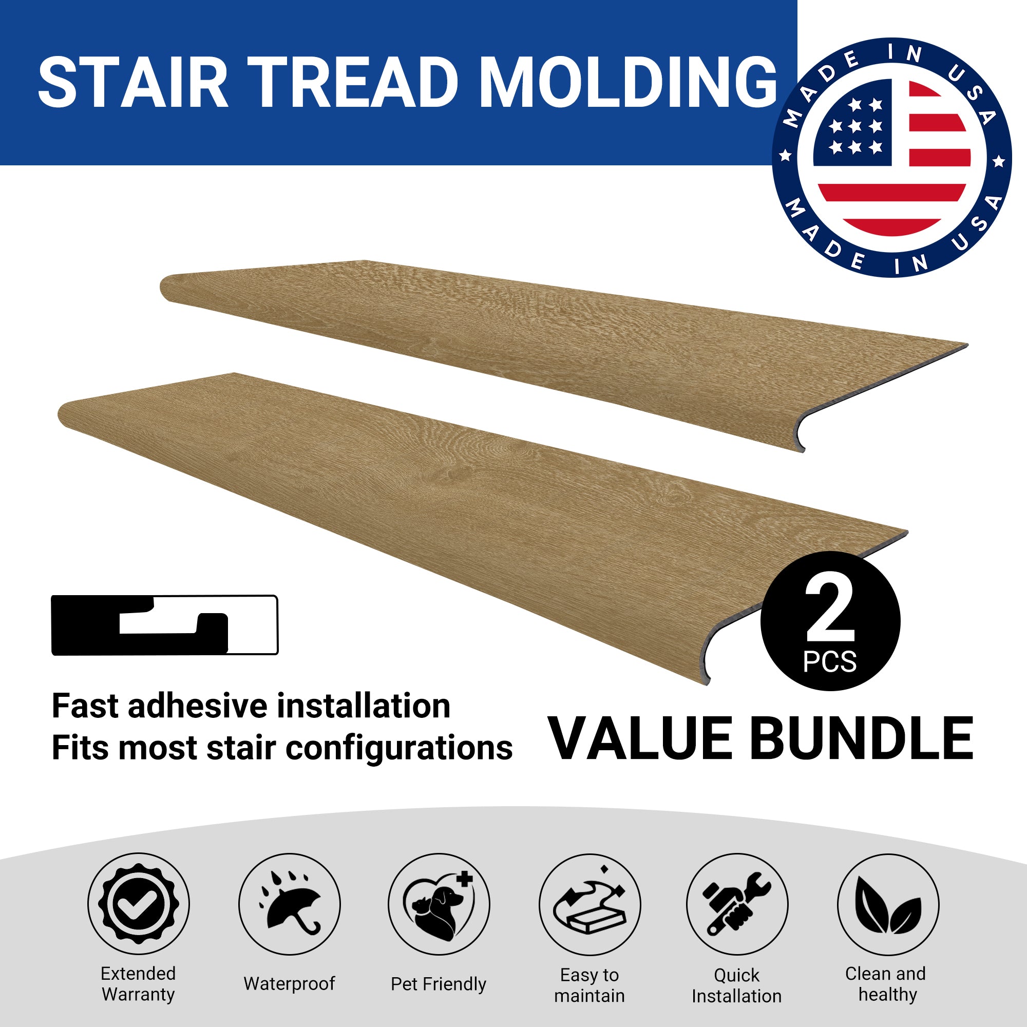 Stair Tread Molding Round White Nights 48''*12.2''*8mm