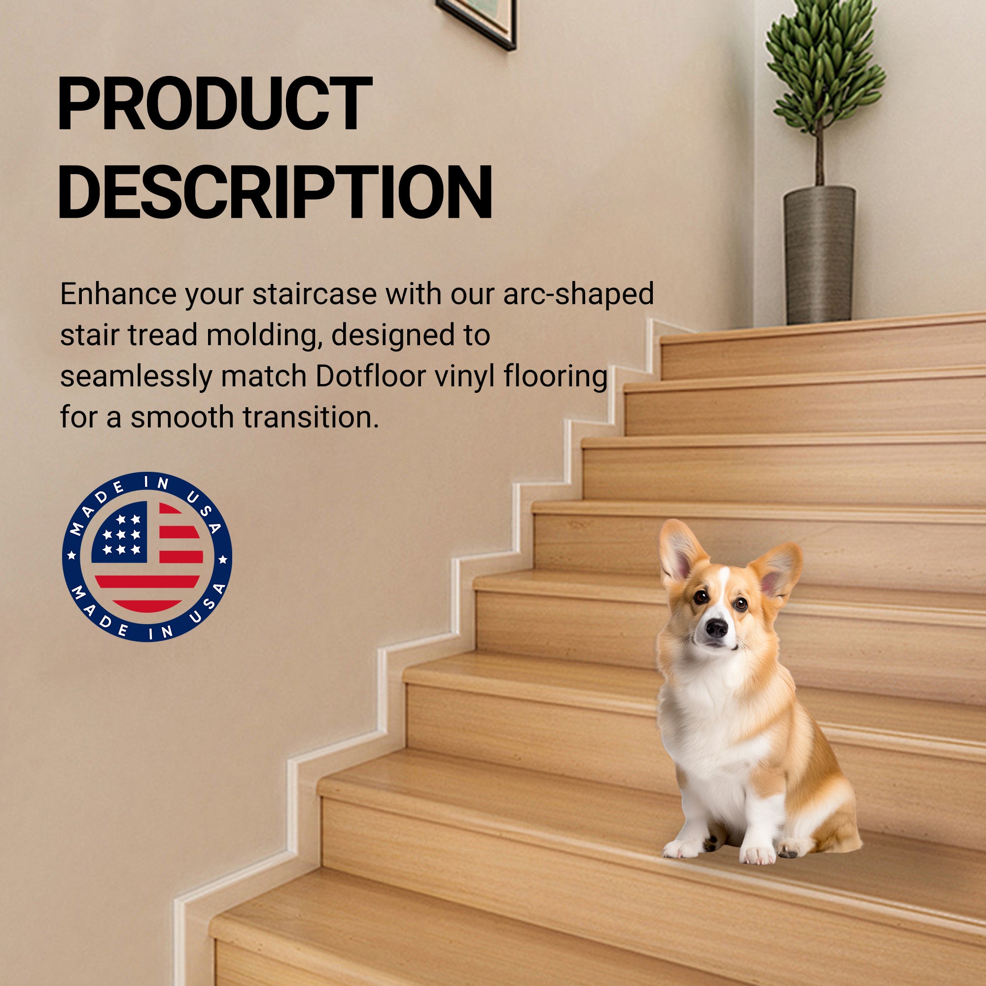 Stair Tread Molding Round White Nights 48''*12.2''*8mm