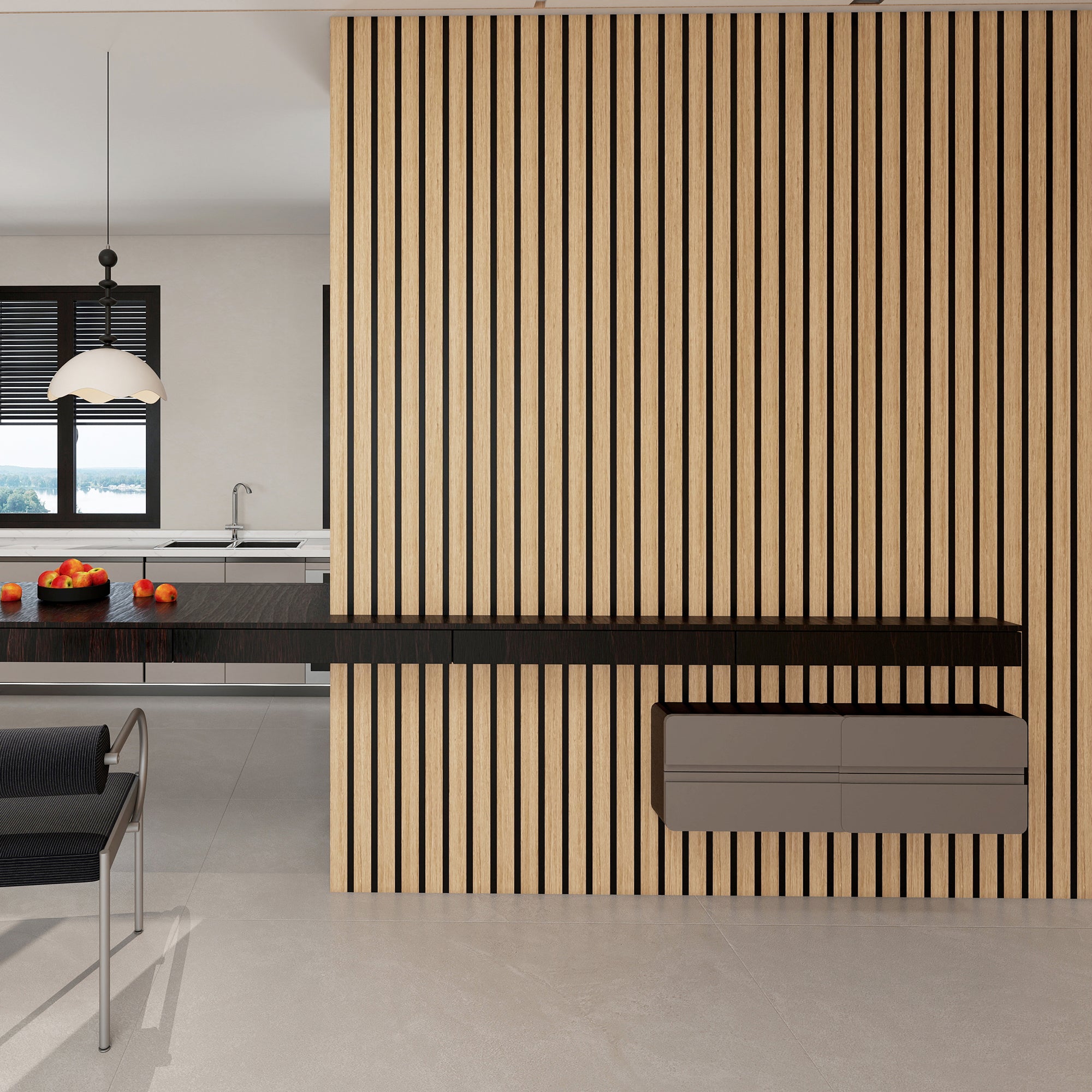 WASHED WHITE OAK -Wood Acoustic Wall Panels 114.17‘’×23.62‘’