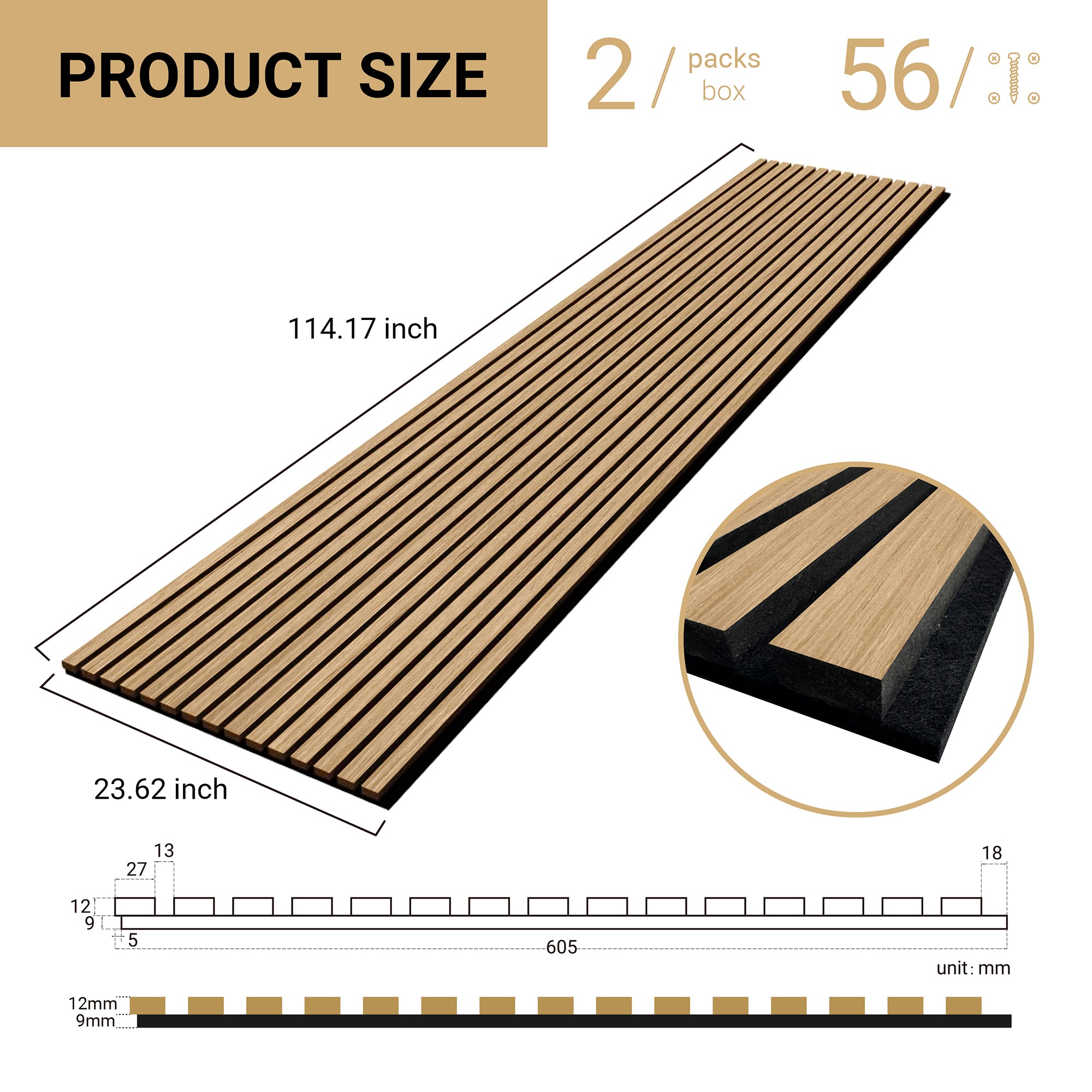 WASHED WHITE OAK -Wood Acoustic Wall Panels 114.17‘’×23.62‘’