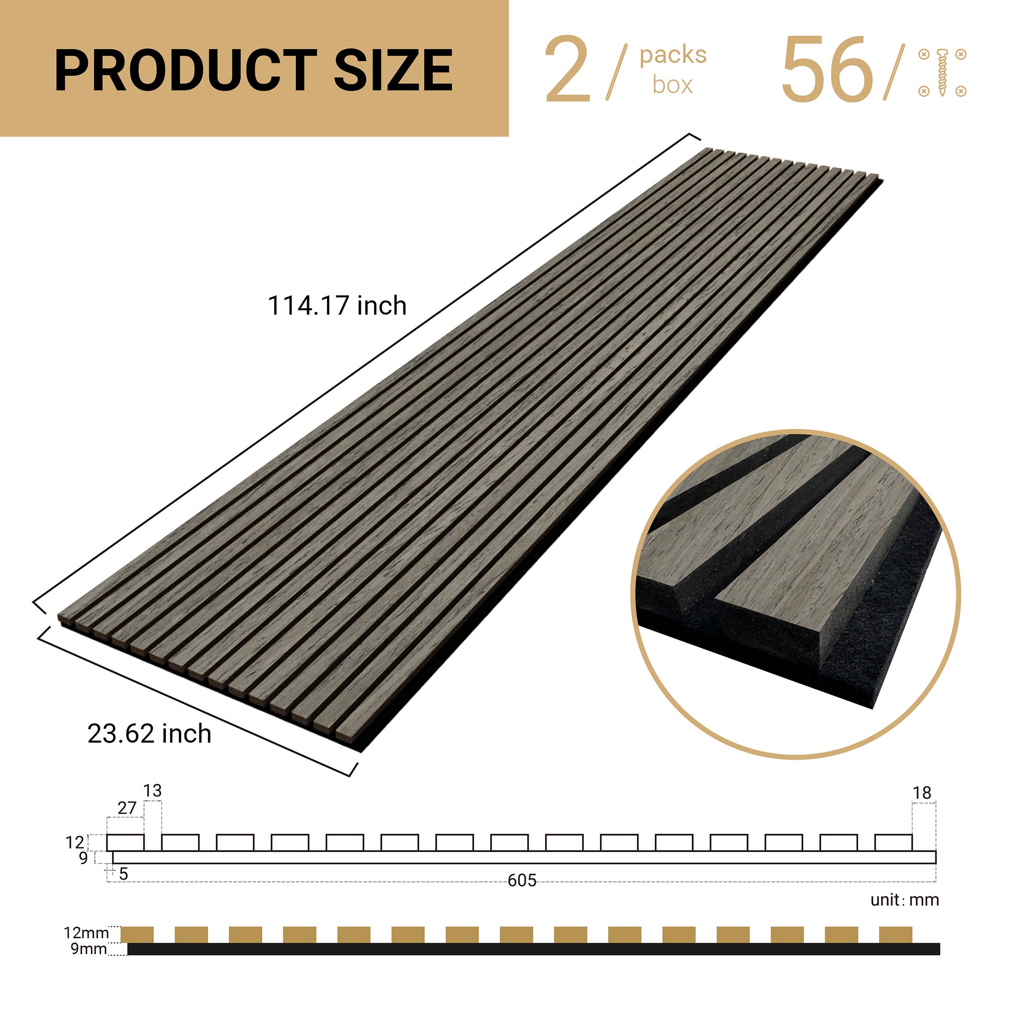 SILVER OAK -Wood Acoustic Wall Panels 114.17‘’×23.62‘’