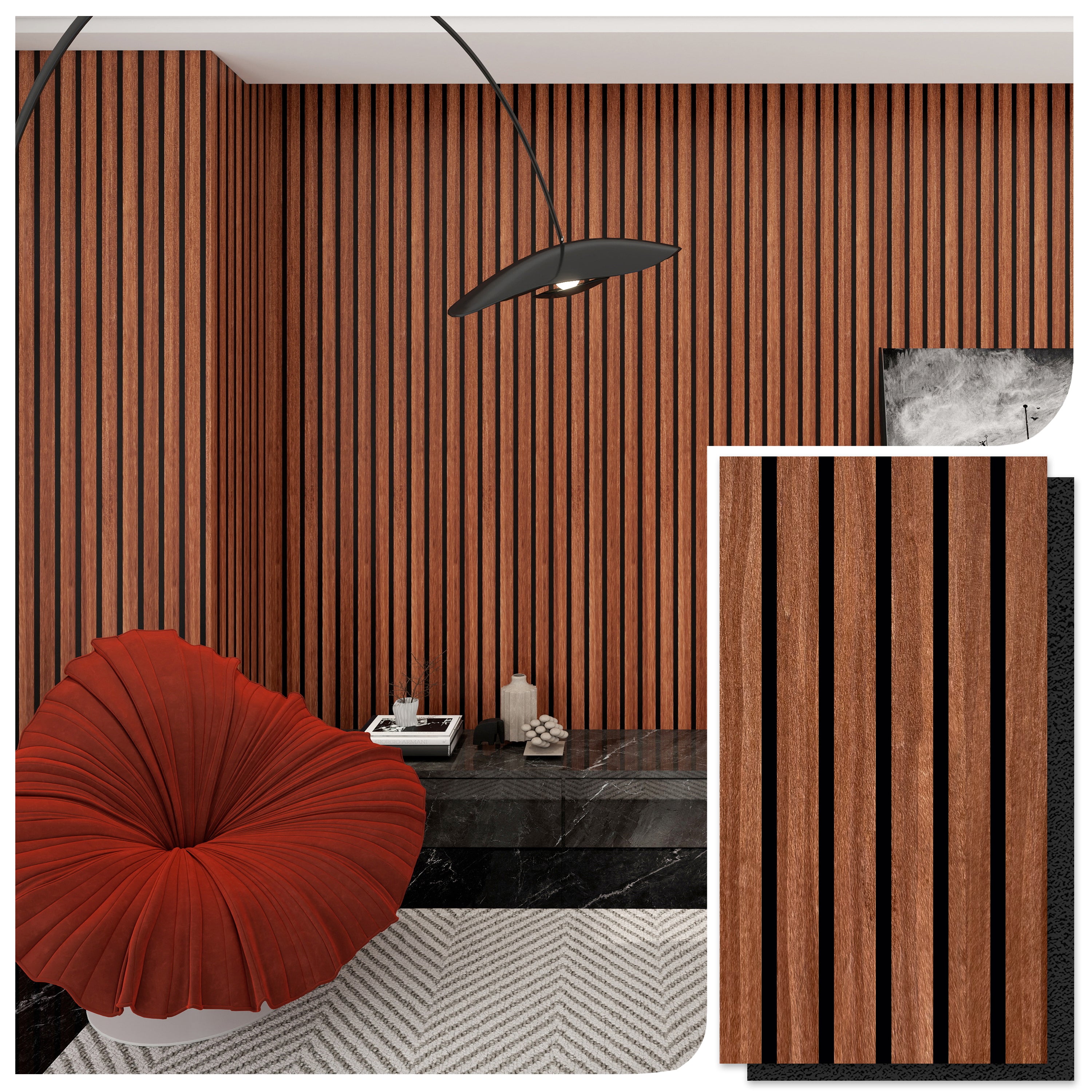 RED CHERRY CLASSIC -Wood Acoustic Wall Panels 114.17‘’×23.62‘’