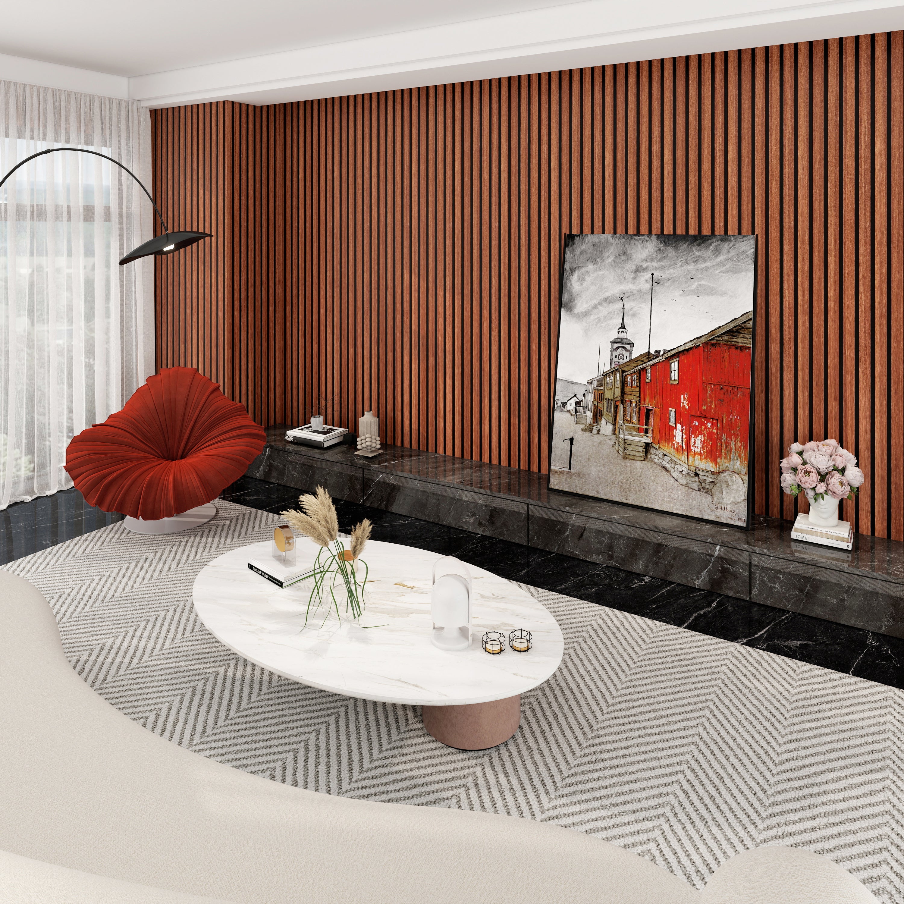 RED CHERRY CLASSIC -Wood Acoustic Wall Panels 114.17‘’×23.62‘’