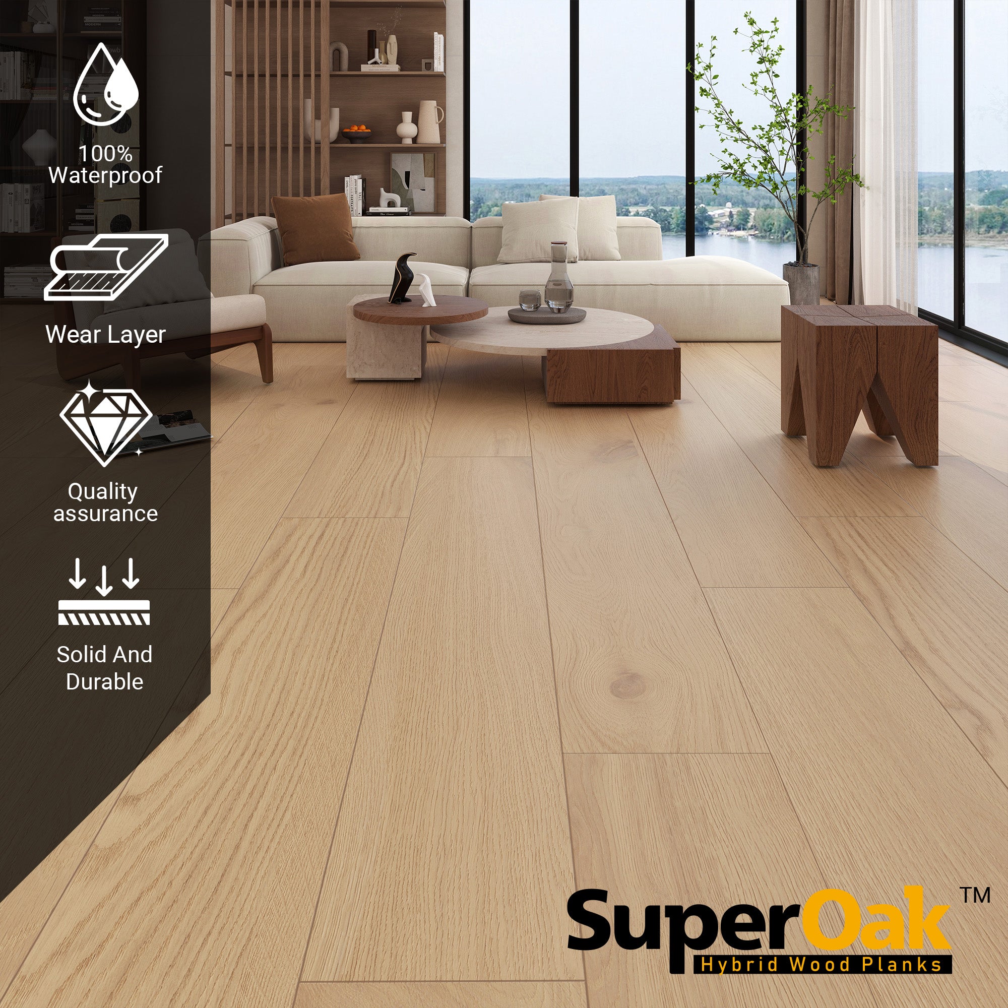 Beige Oak - SuperOak Plus 12mm Hybrid Wood Plank 72.7"*9.8" - texture detail