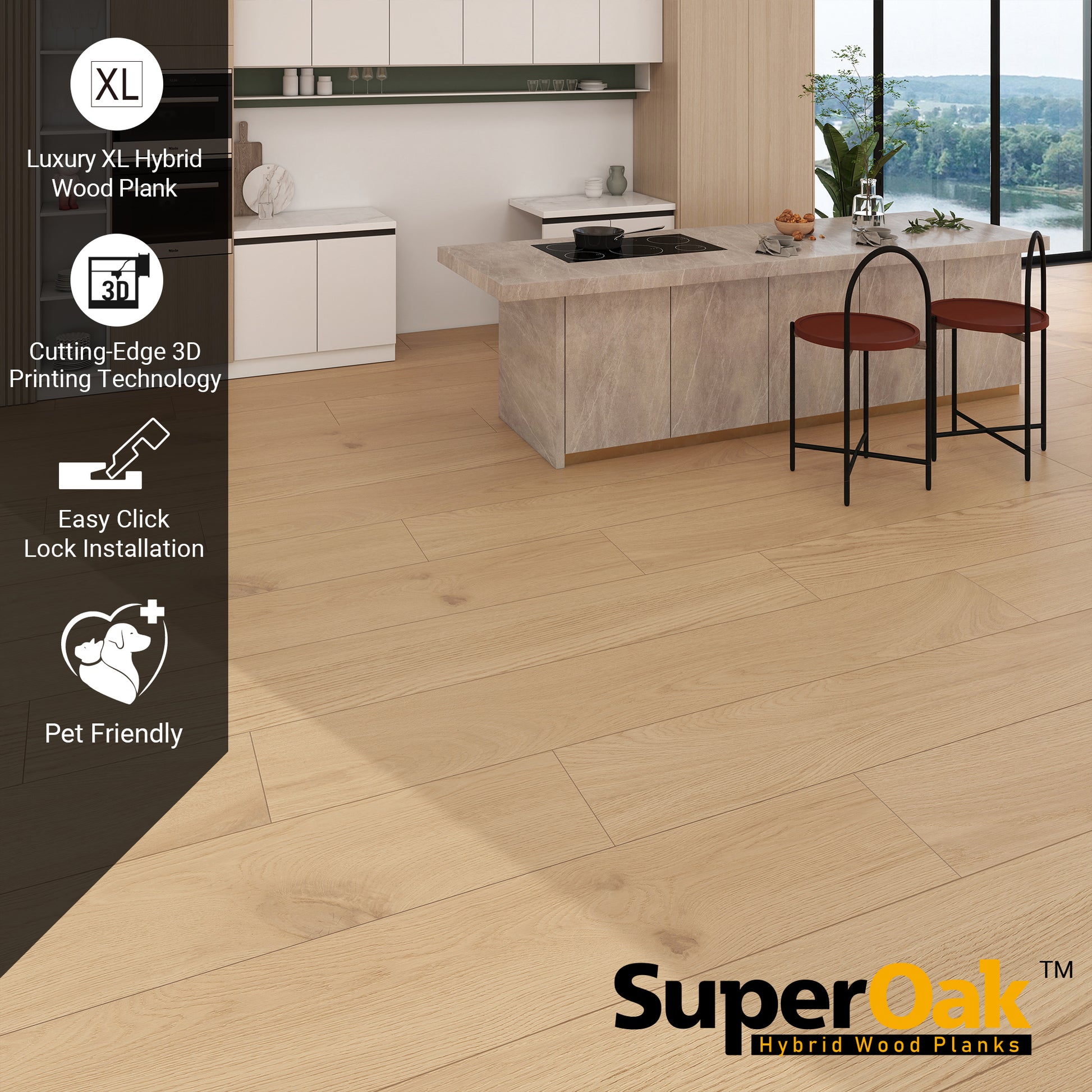 Beige Oak - SuperOak Plus 12mm Hybrid Wood Plank 72.7"*9.8" - installed room view