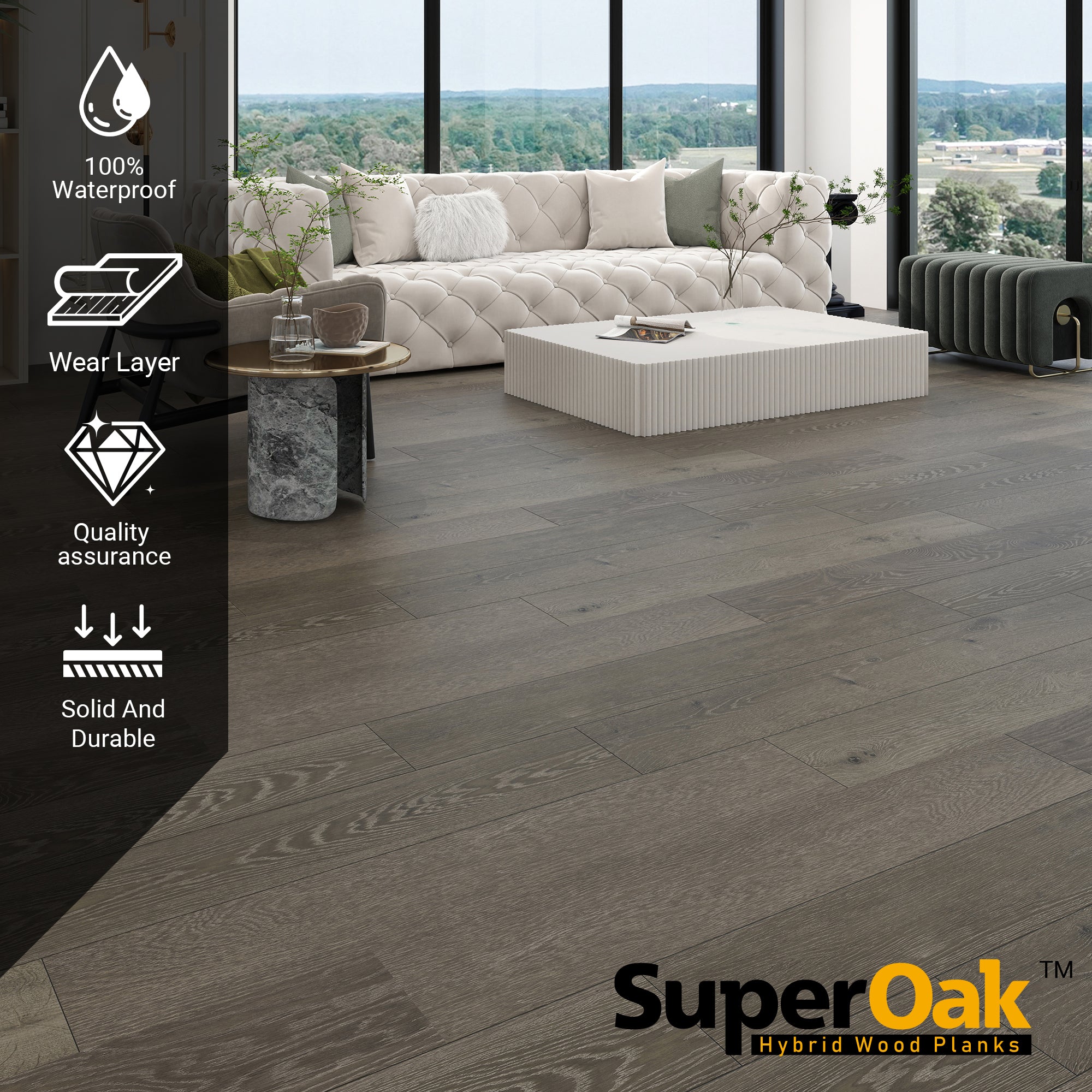 Brown Knots - SuperOak 12mm Hybrid Wood Plank 47.78"*7.7" - texture detail