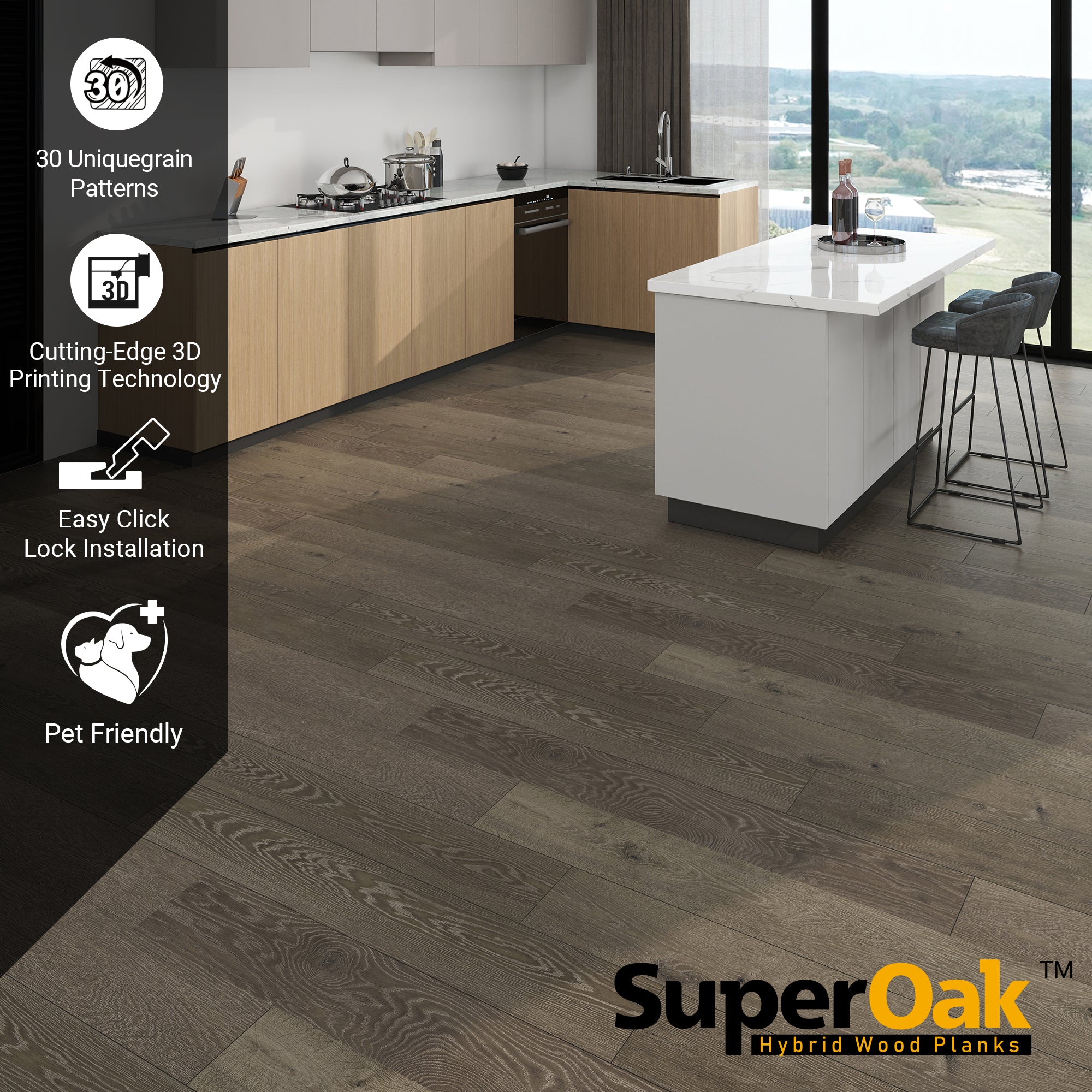 Brown Knots - SuperOak 12mm Hybrid Wood Plank 47.78"*7.7"