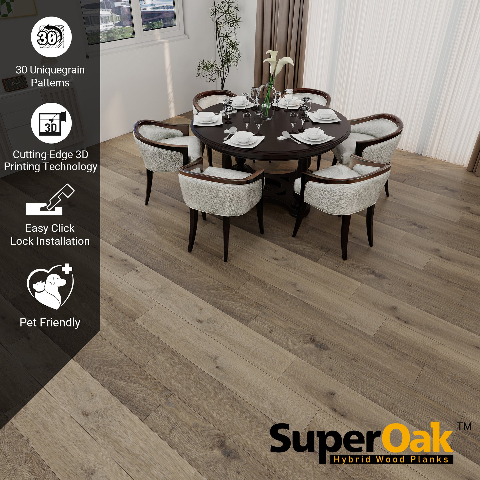 Camden Holly - SuperOak Lite 9.5mm Hybrid Wood Plank 47.78"*7.7" - installed room view