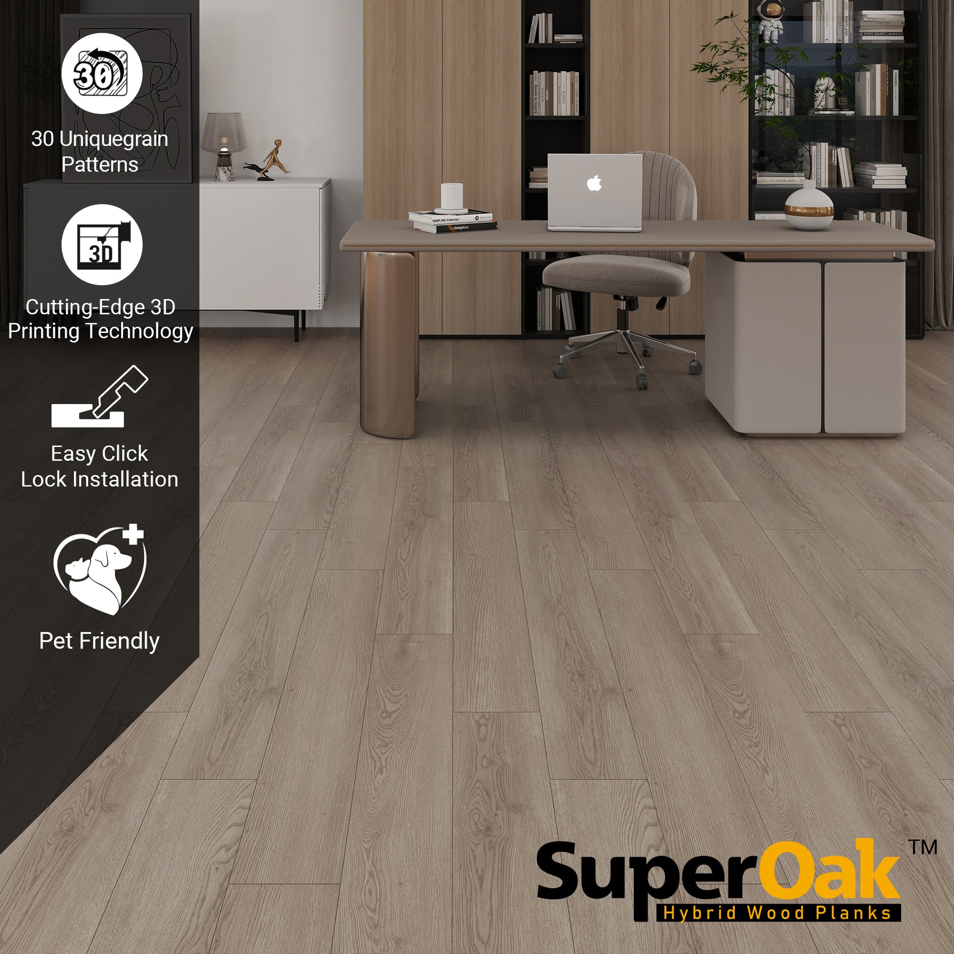 Clean Brushed - SuperOak 12mm Hybrid Wood Plank 47.78"*7.7" - installed room view