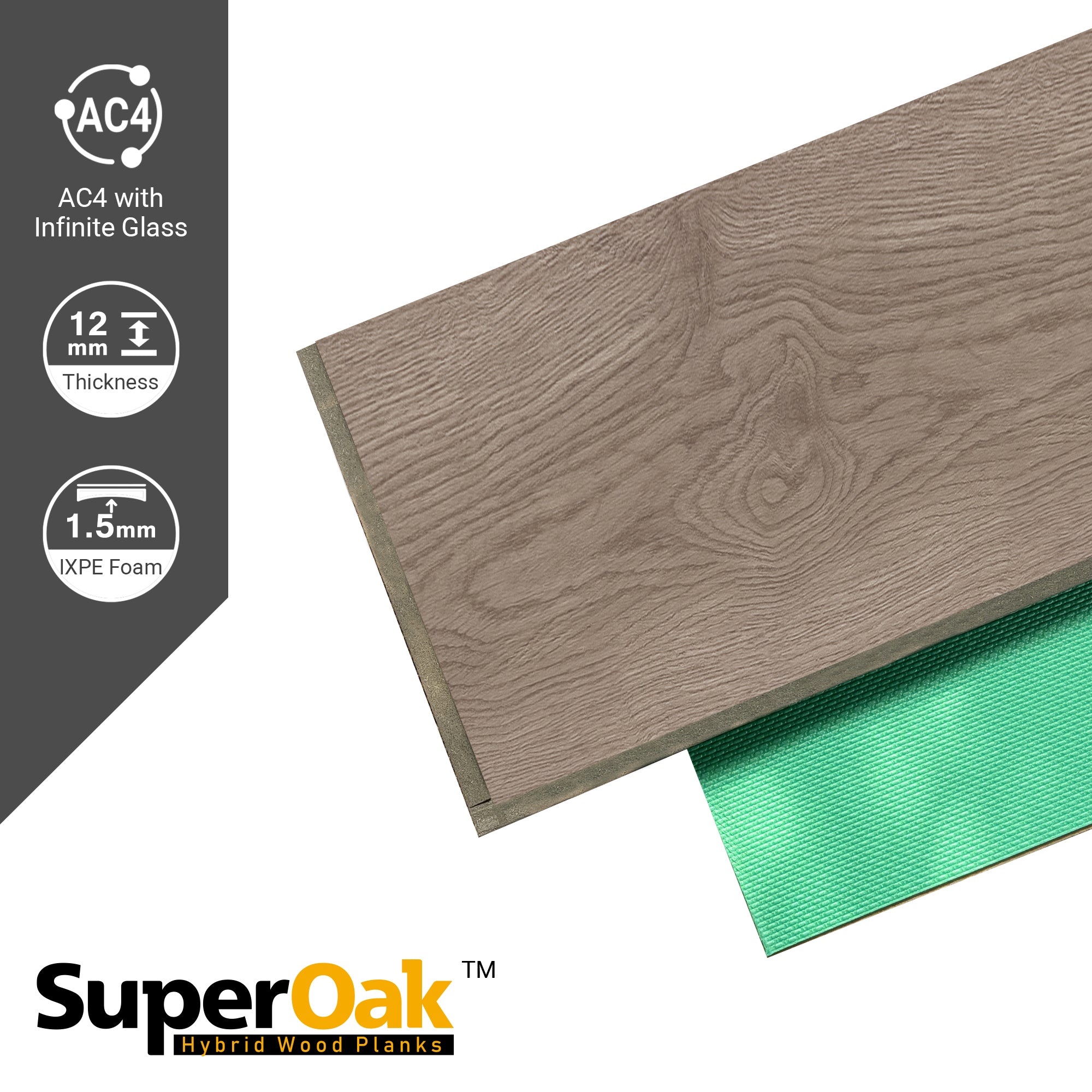 Clean Brushed - SuperOak 12mm Hybrid Wood Plank 47.78"*7.7" - color swatch