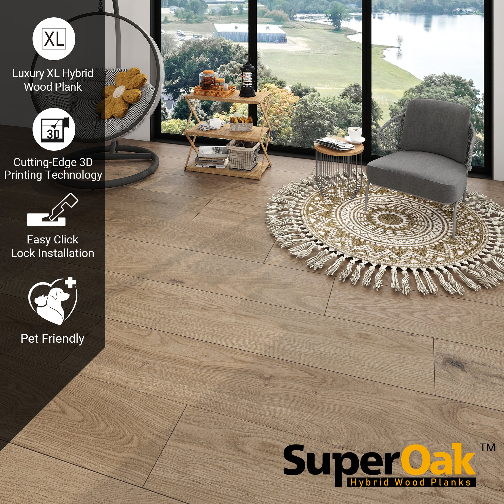 Coastal Driftwood - SuperOak Plus 12mm Hybrid Wood Plank 72.7"*9.8" - installed room view