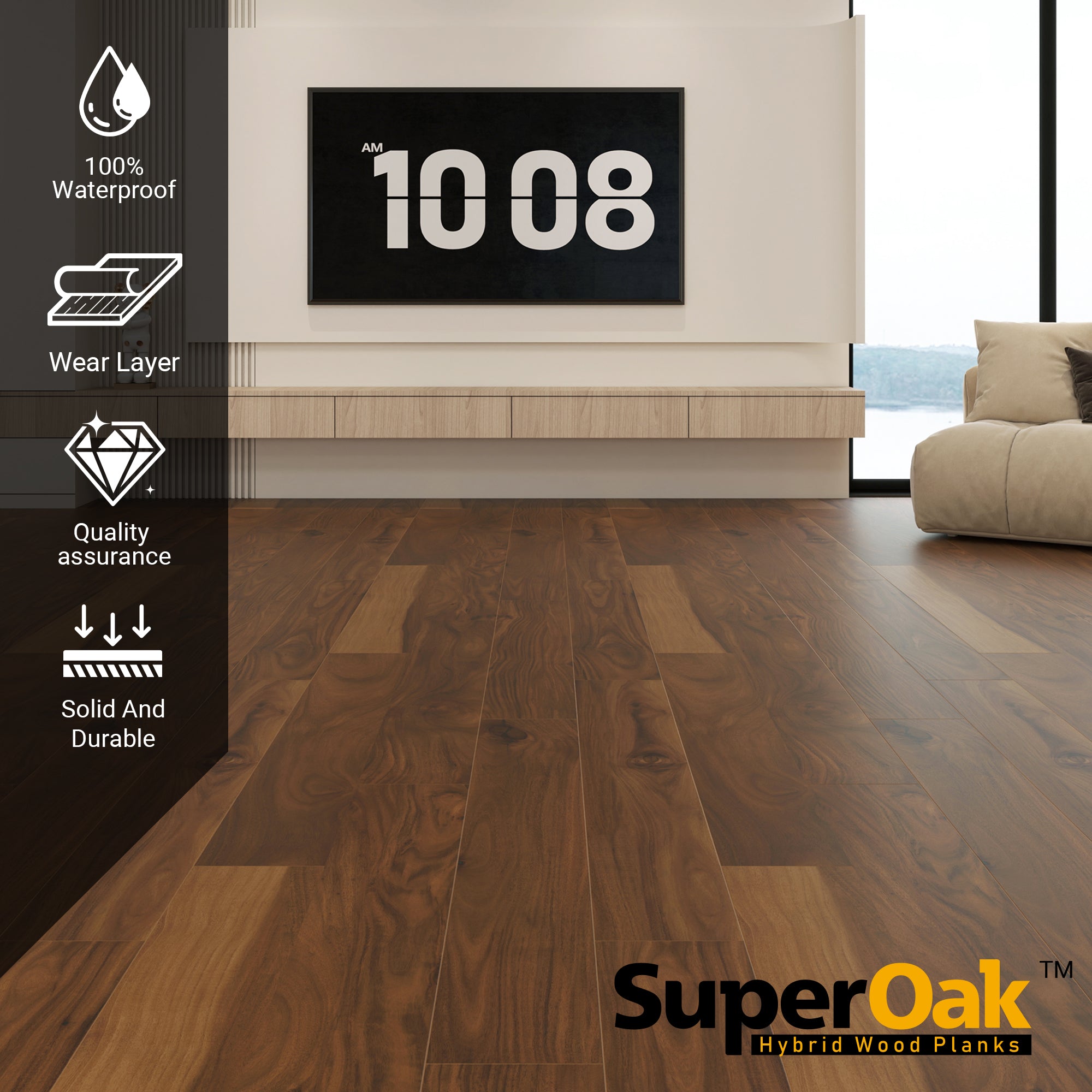 Cove Oak - SuperOak Lite 9.5mm Hybrid Wood Plank 47.78"*7.7" - texture detail