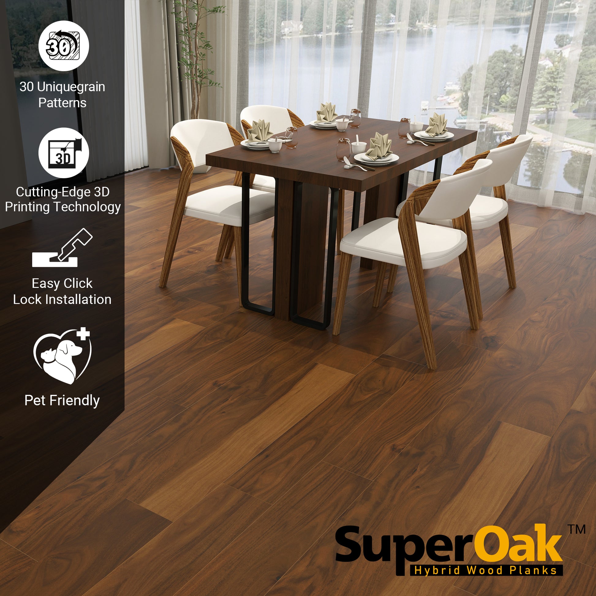 Cove Oak - SuperOak Lite 9.5mm Hybrid Wood Plank 47.78"*7.7" - installed room view