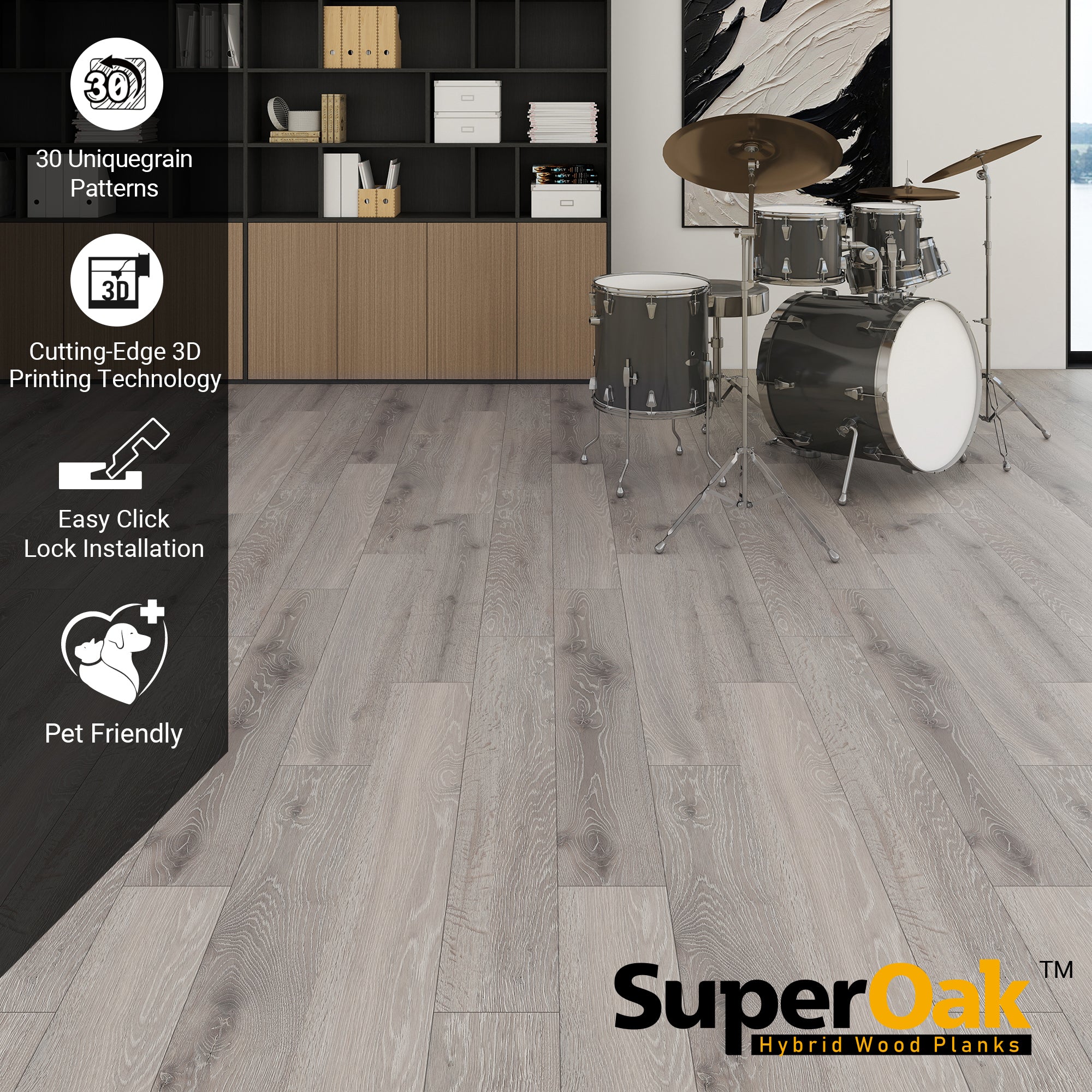 Dark Oak - SuperOak 12mm Hybrid Wood Plank 47.78"*7.7"