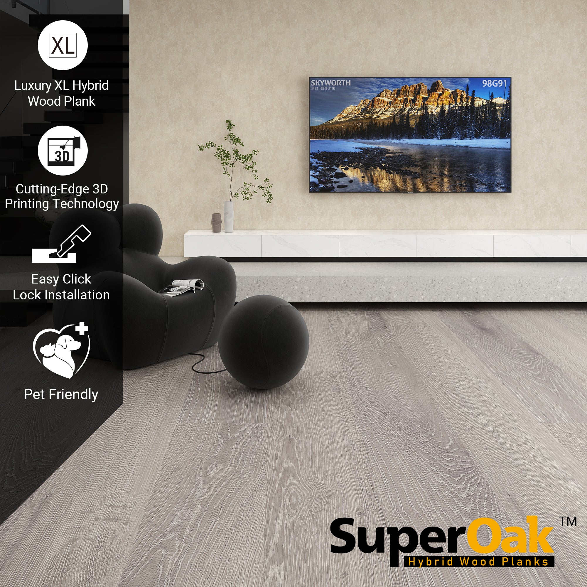 Espresso Oak - SuperOak Plus 12mm Hybrid Wood Plank 72.7"*9.8"