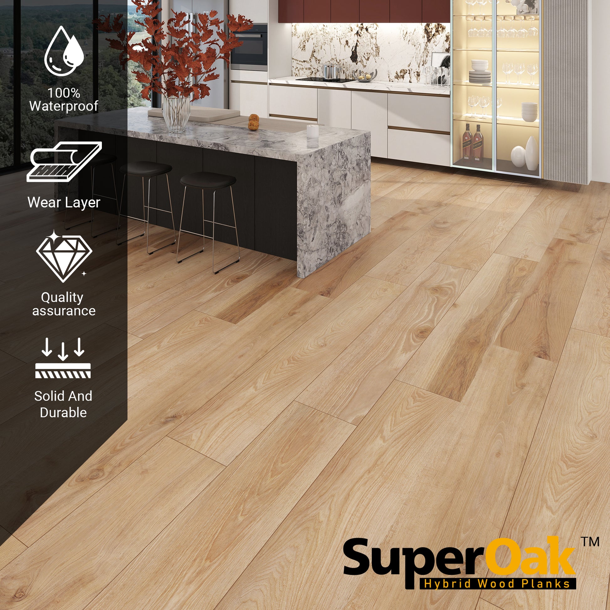 Golden Hickory - SuperOak Plus 12mm Hybrid Wood Plank 72.7"*9.8" - texture detail