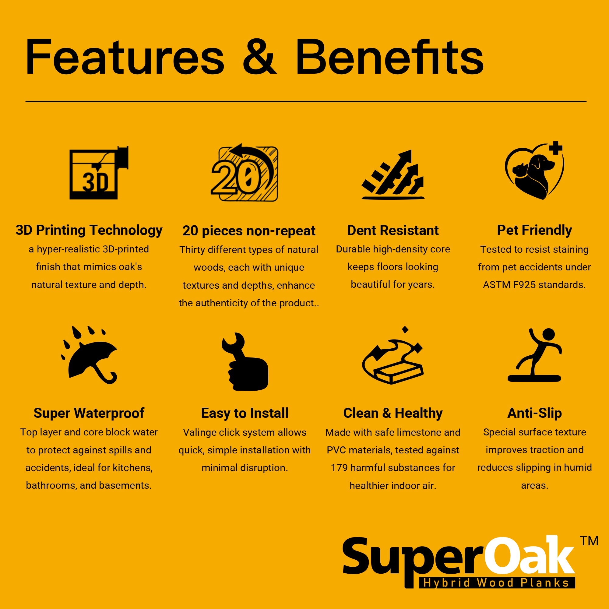 Golden Hickory - SuperOak Plus 12mm Hybrid Wood Plank 72.7"*9.8" - comparison view