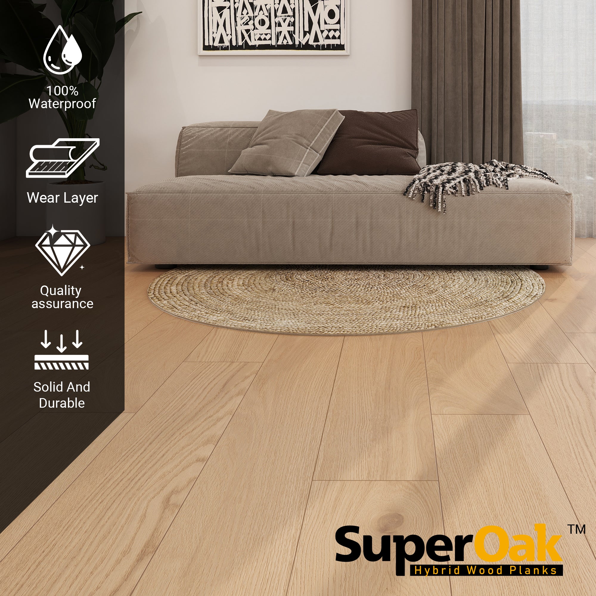Golden Rustic- SuperOak Lite 9.5mm Hybrid Wood Plank 47.78"*7.7"