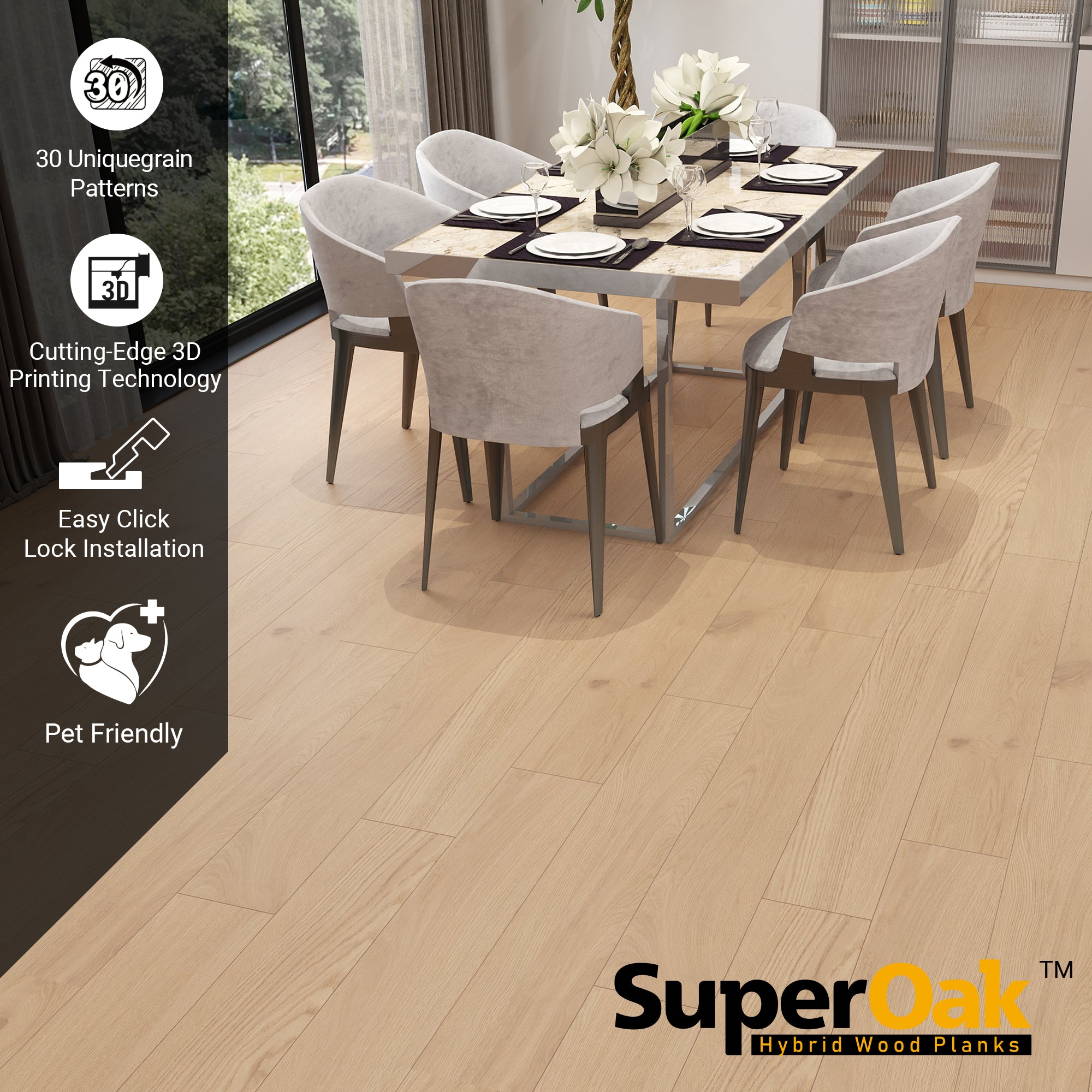 Golden Rustic- SuperOak Lite 9.5mm Hybrid Wood Plank 47.78"*7.7"