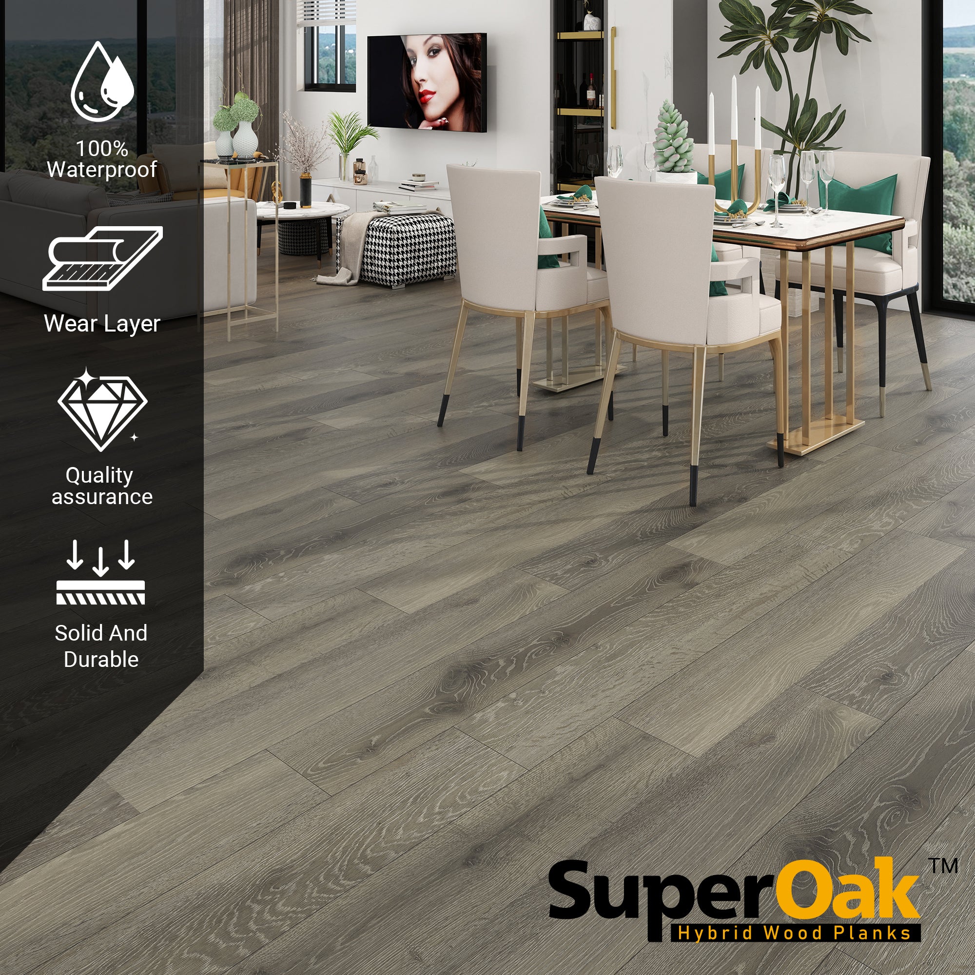 Gray Oak - SuperOak 12mm Hybrid Wood Plank 47.78"*7.7"